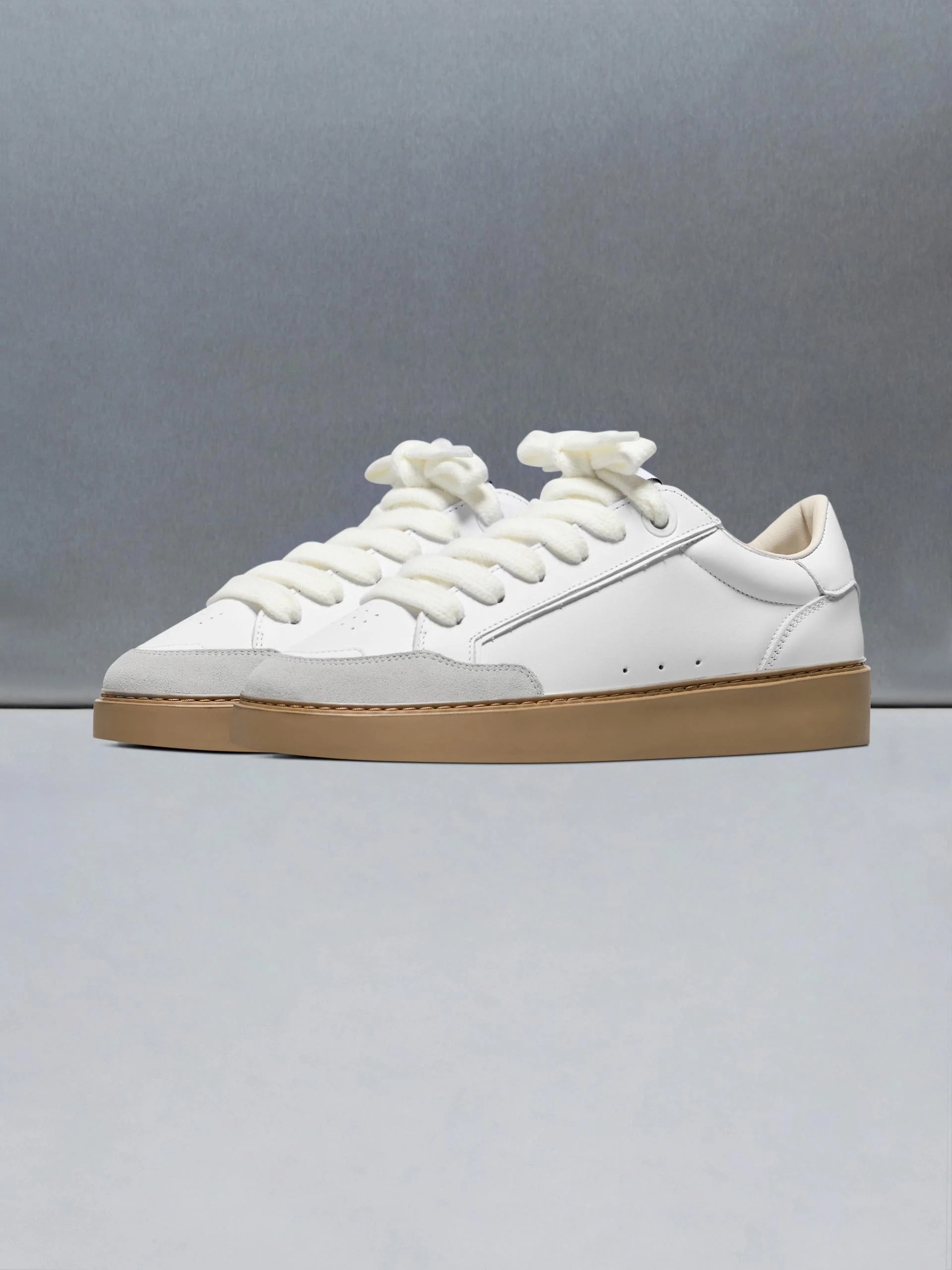 Chunky Mid Essential Leather Trainer in White Gum - Image 3