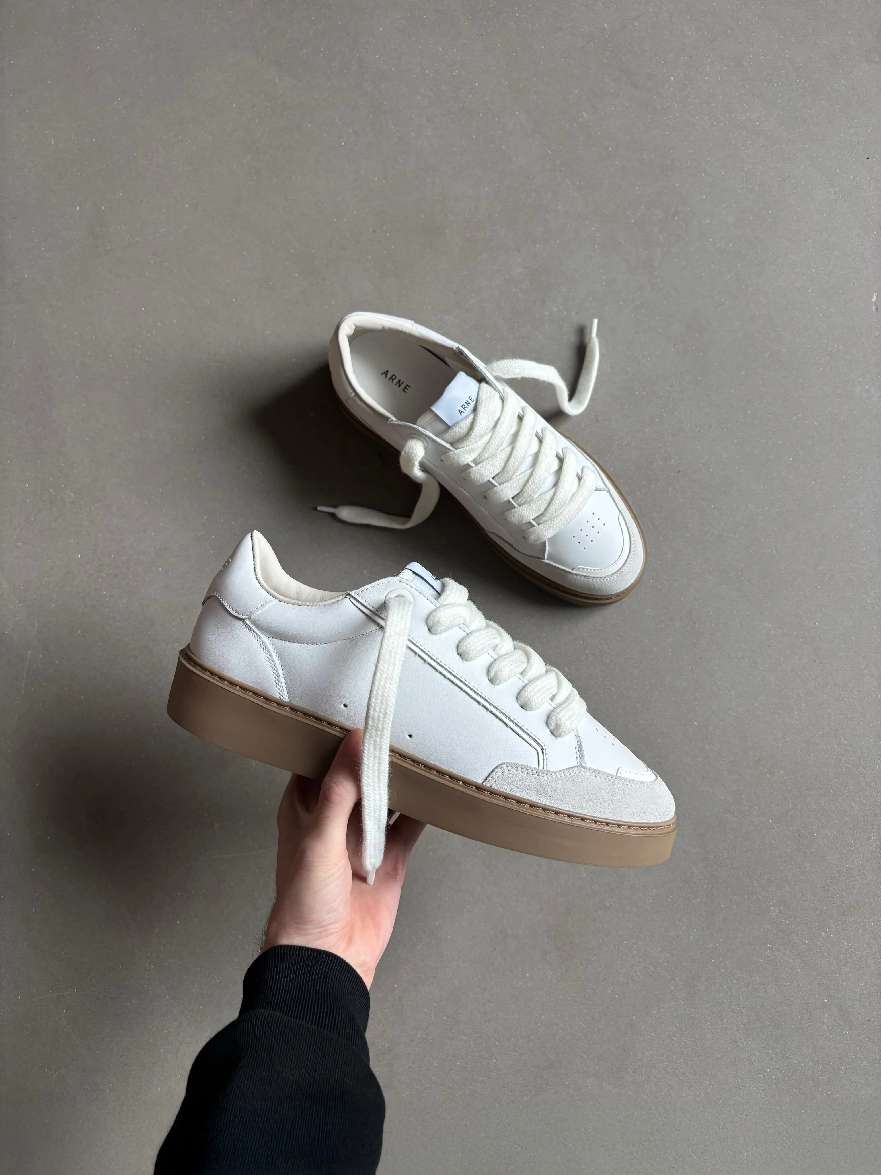 Chunky Mid Essential Leather Trainer in White Gum - Image 6