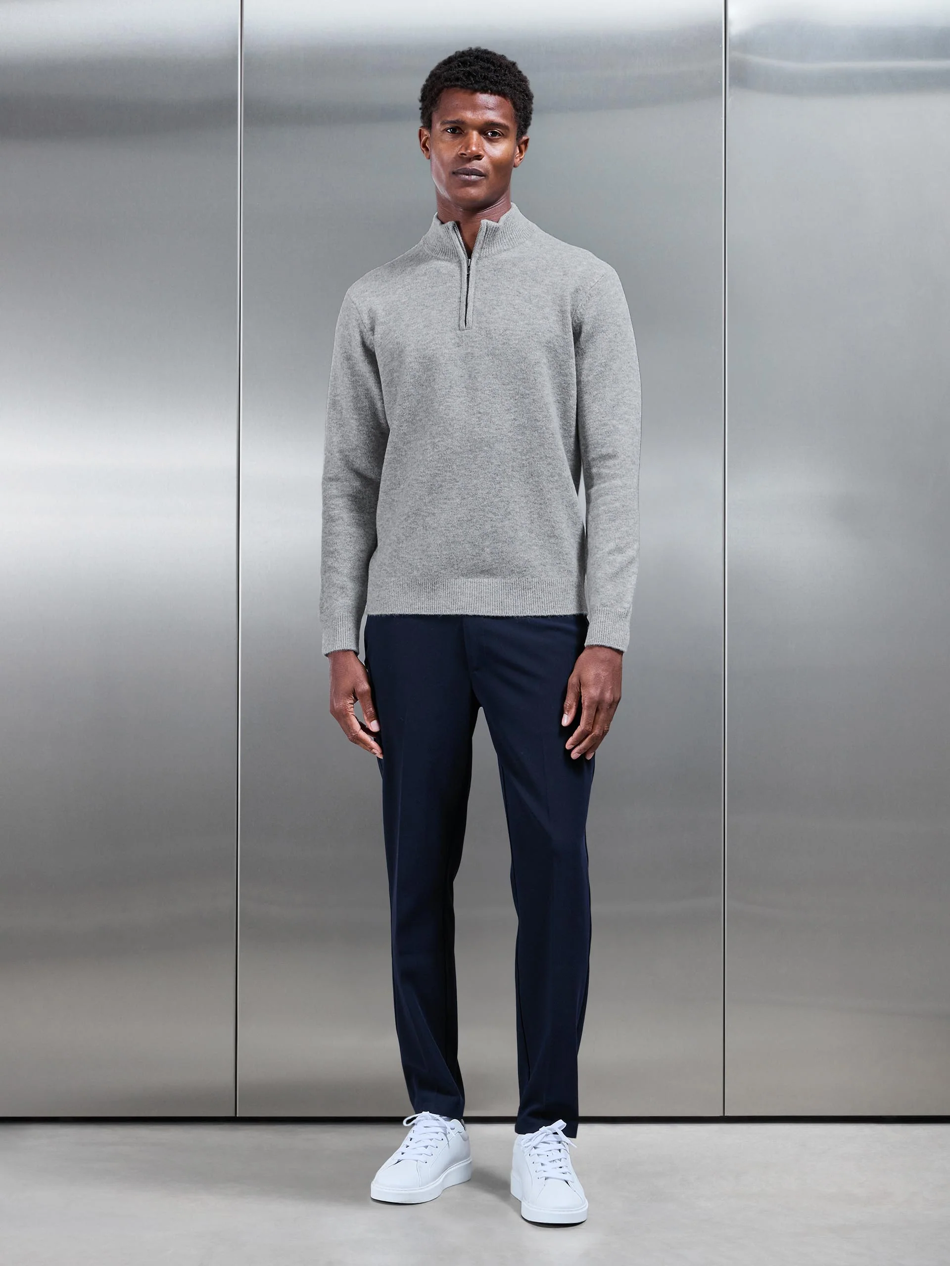 Chunky Wool Half Zip in Marl Grey - Image 2