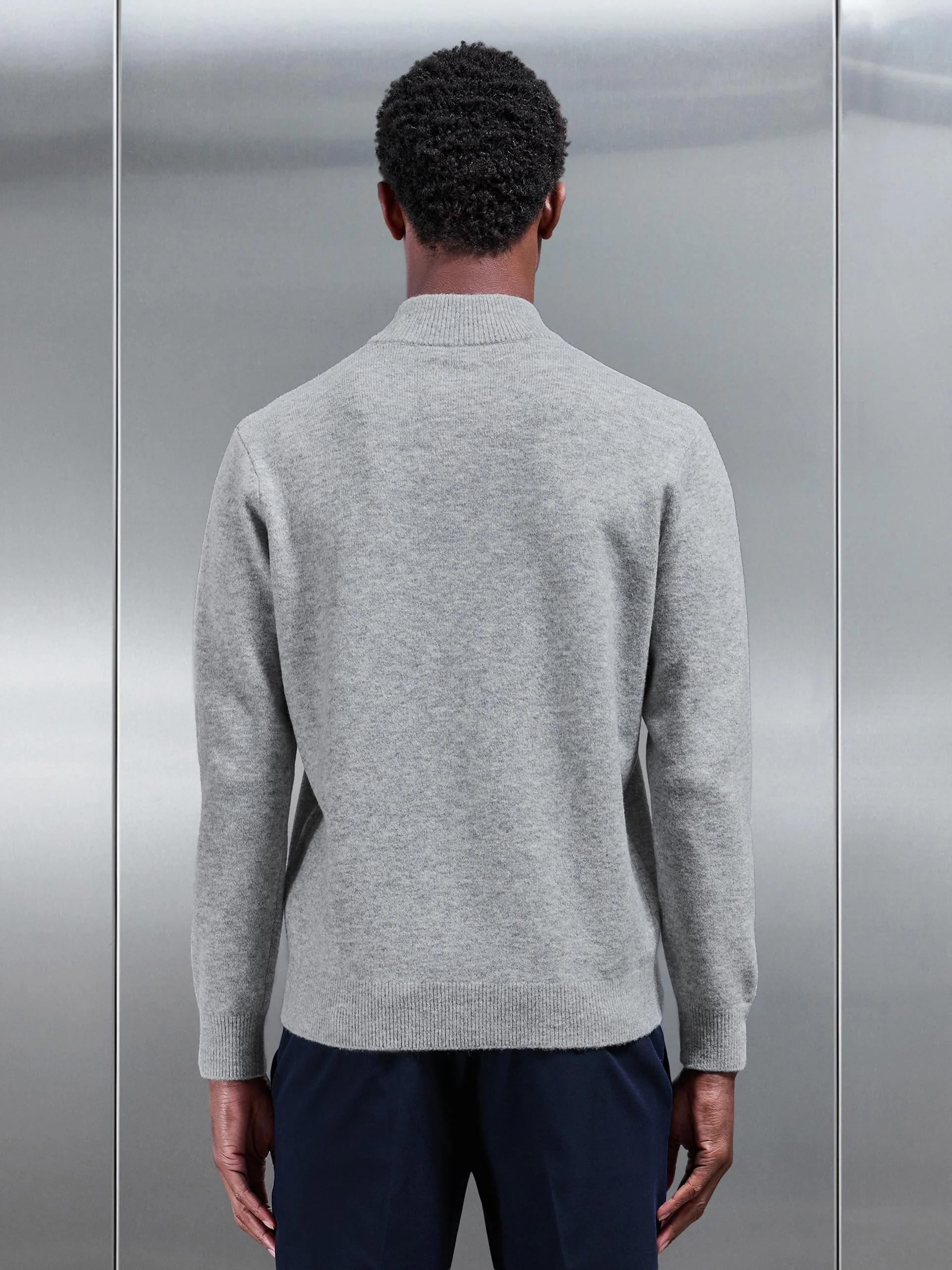 Chunky Wool Half Zip in Marl Grey - Image 3