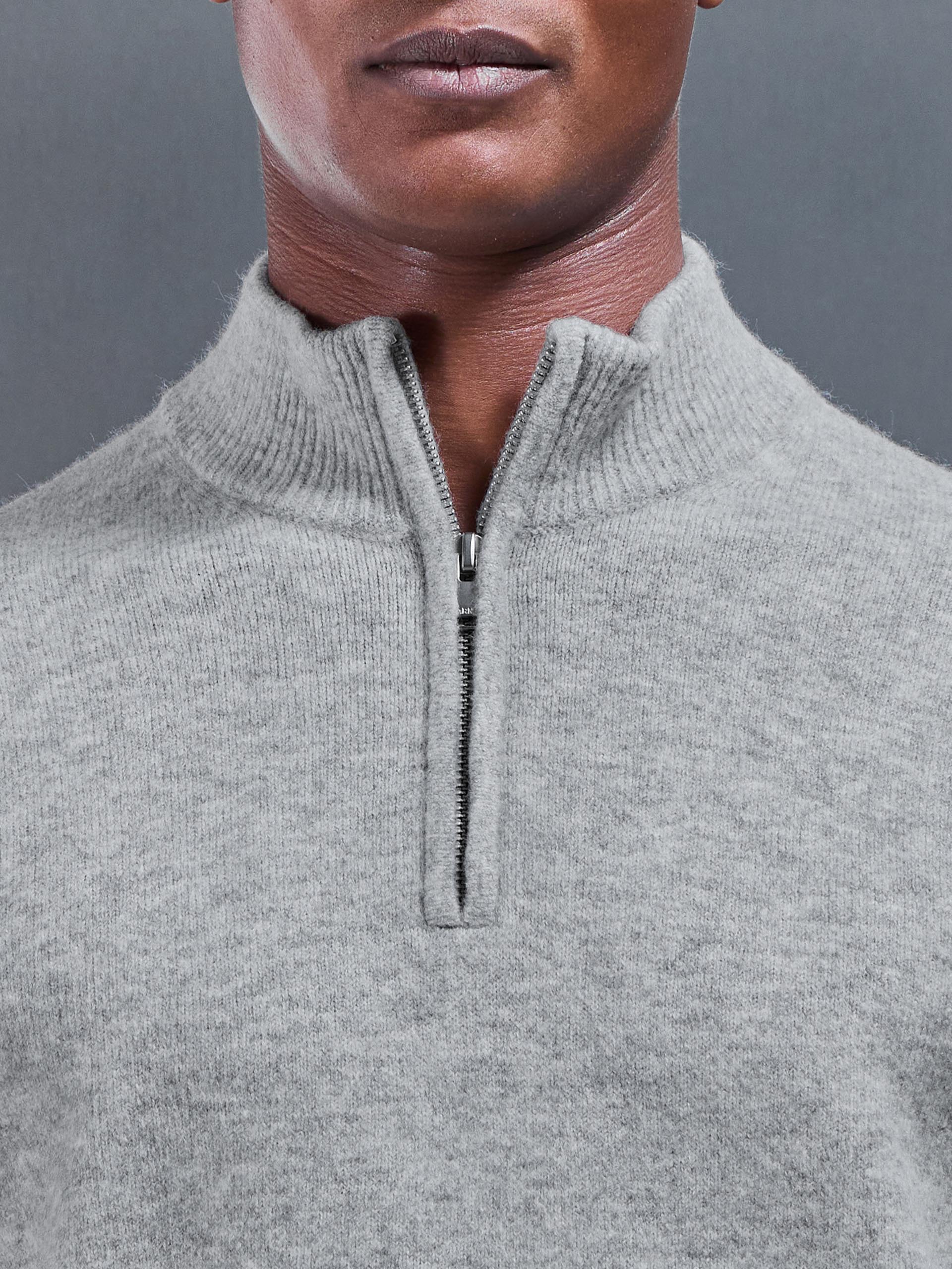 Chunky Wool Half Zip in Marl Grey - Image 4