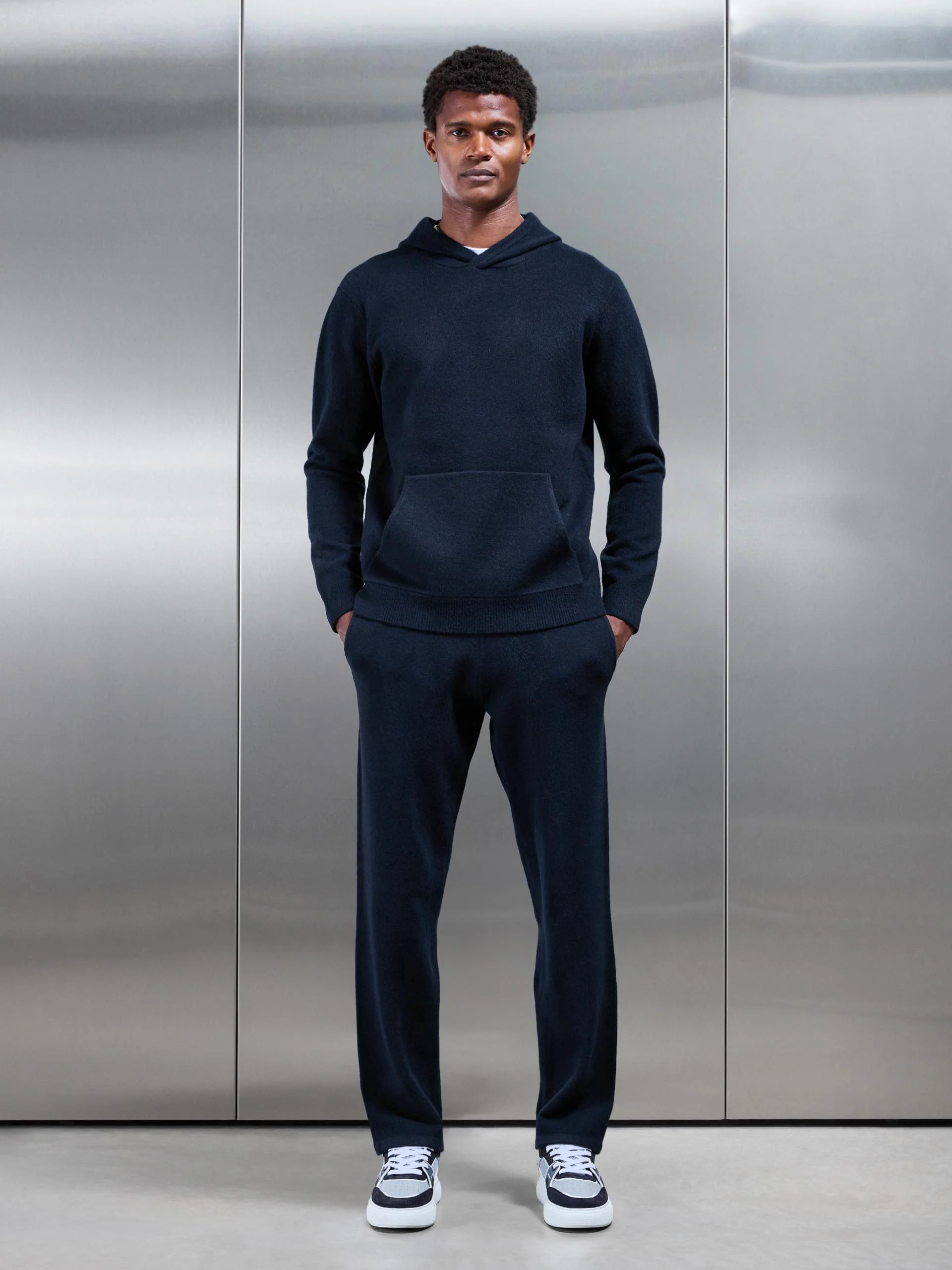 Chunky Wool Hoodie in Navy - Image 2