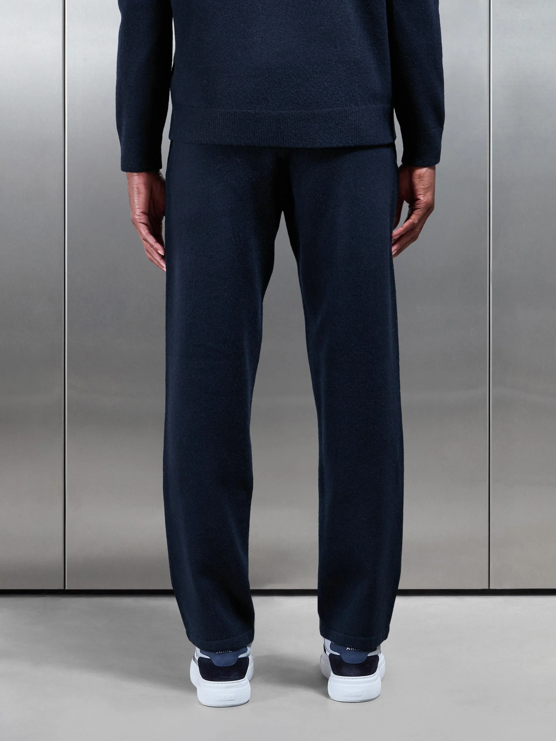Chunky Wool Straight Leg Jogger in Navy - Image 3