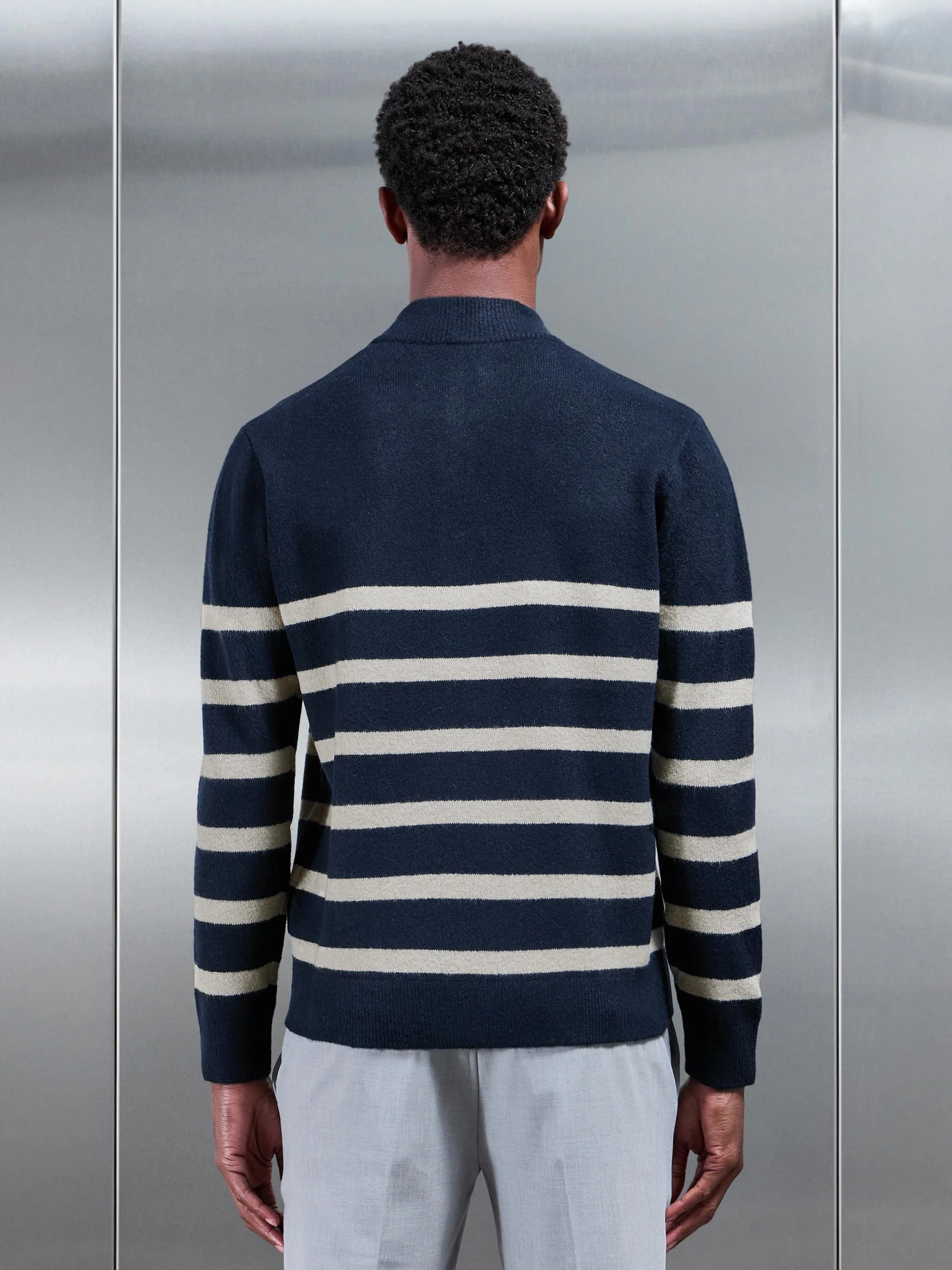 Chunky Wool Stripe Half Zip in Navy - Image 3