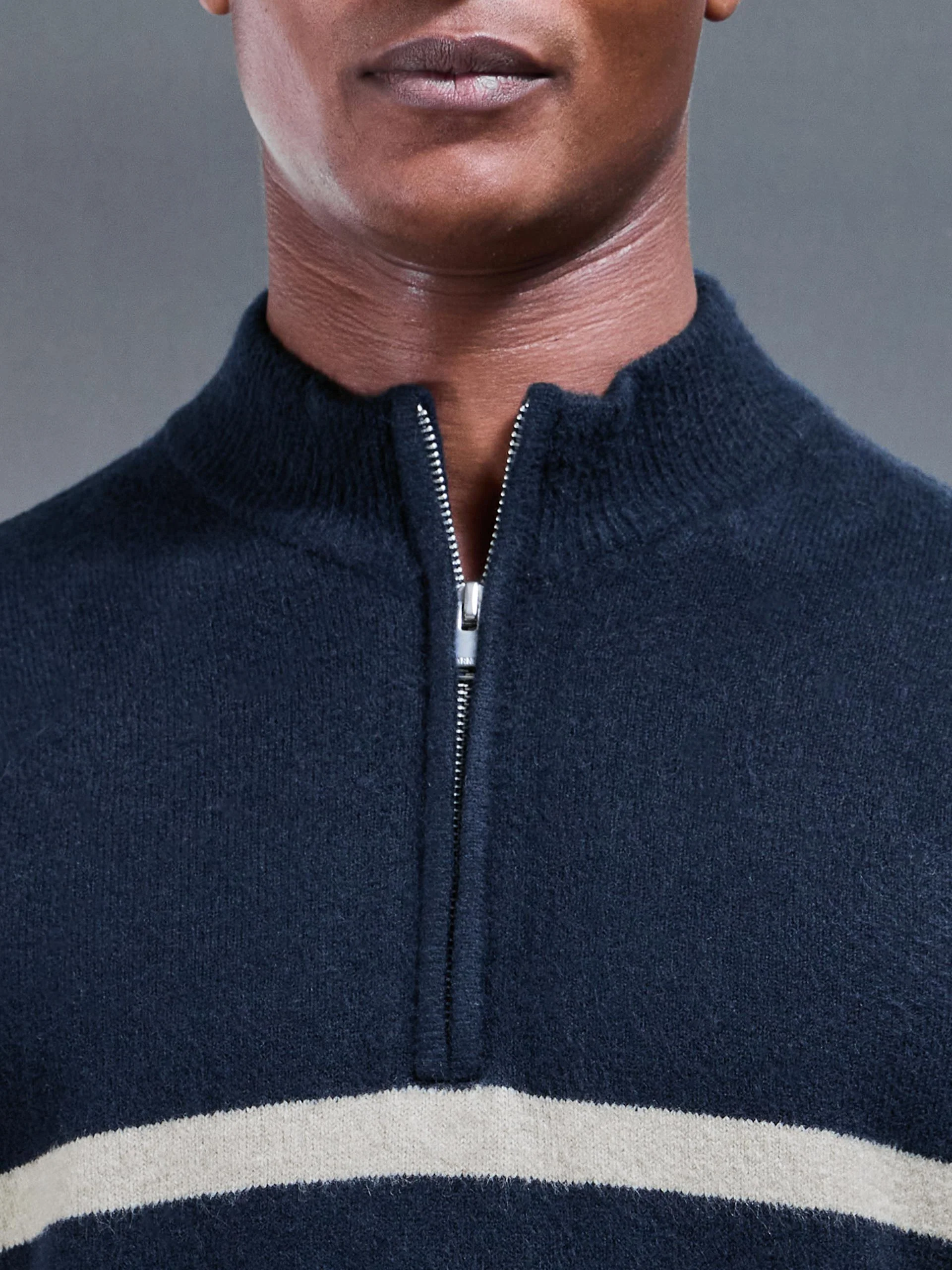 Chunky Wool Stripe Half Zip in Navy - Image 4