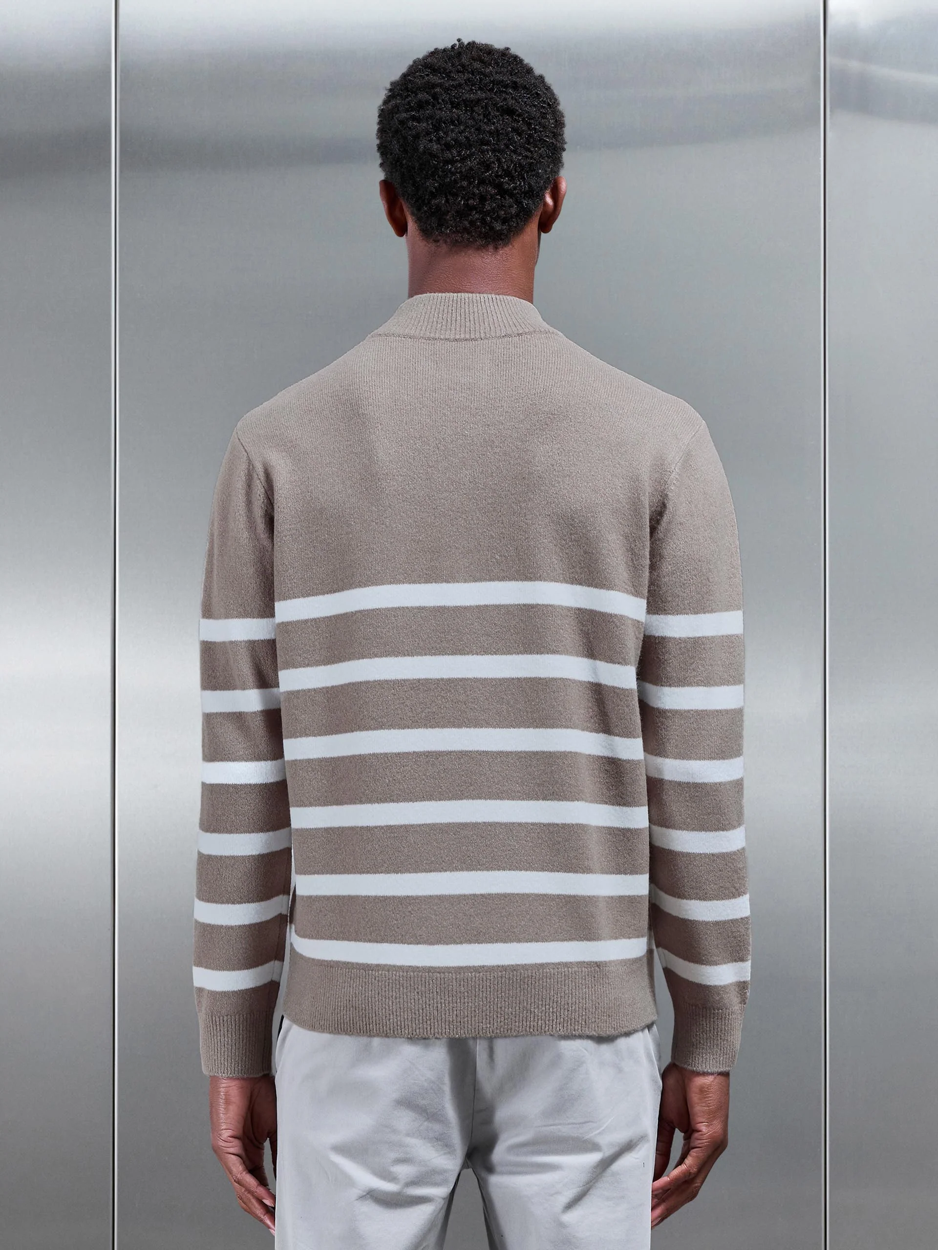 Chunky Wool Stripe Half Zip in Taupe - Image 3