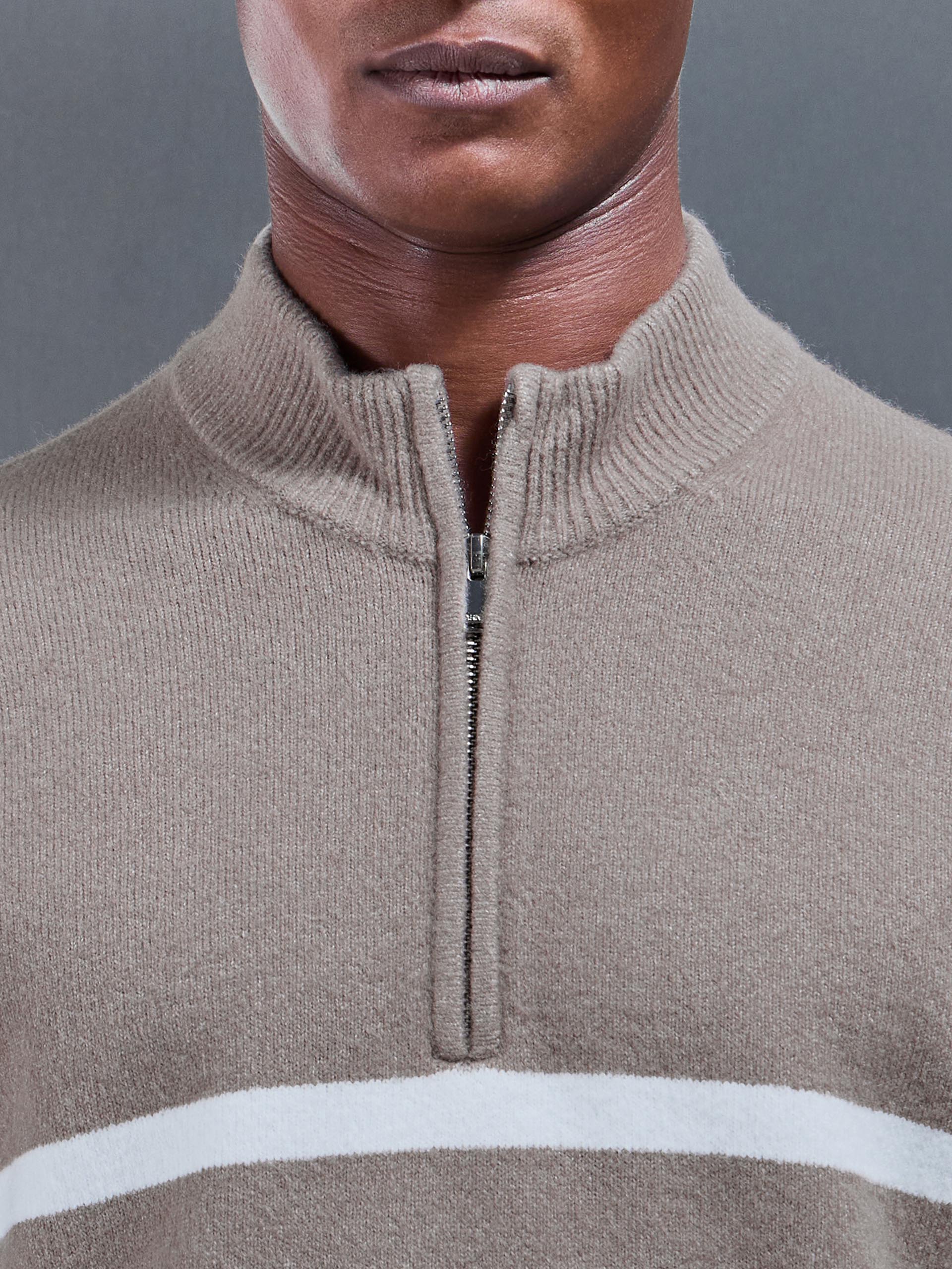 Chunky Wool Stripe Half Zip in Taupe - Image 4