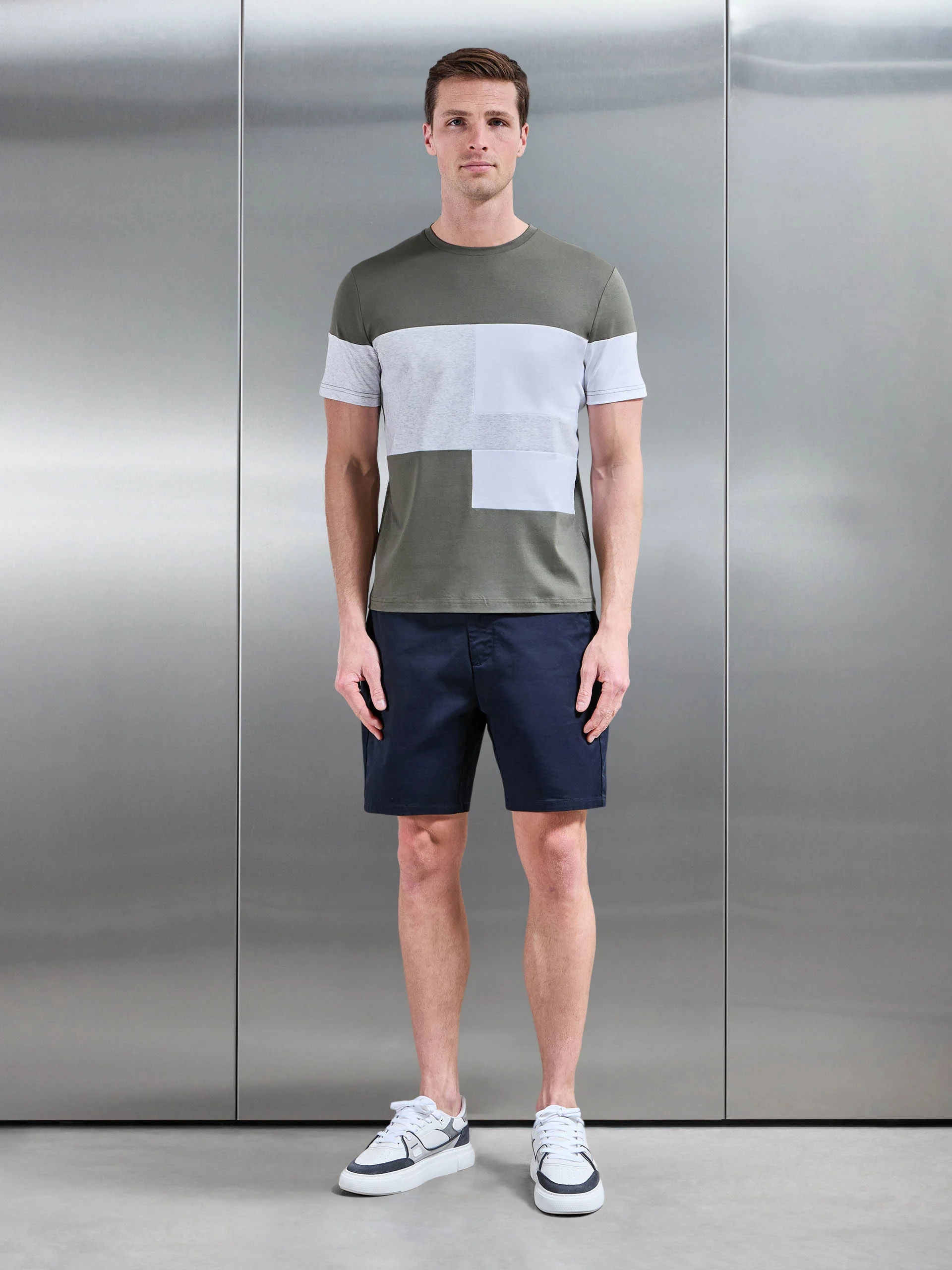 Colour Block T-Shirt in Sage - Image 2