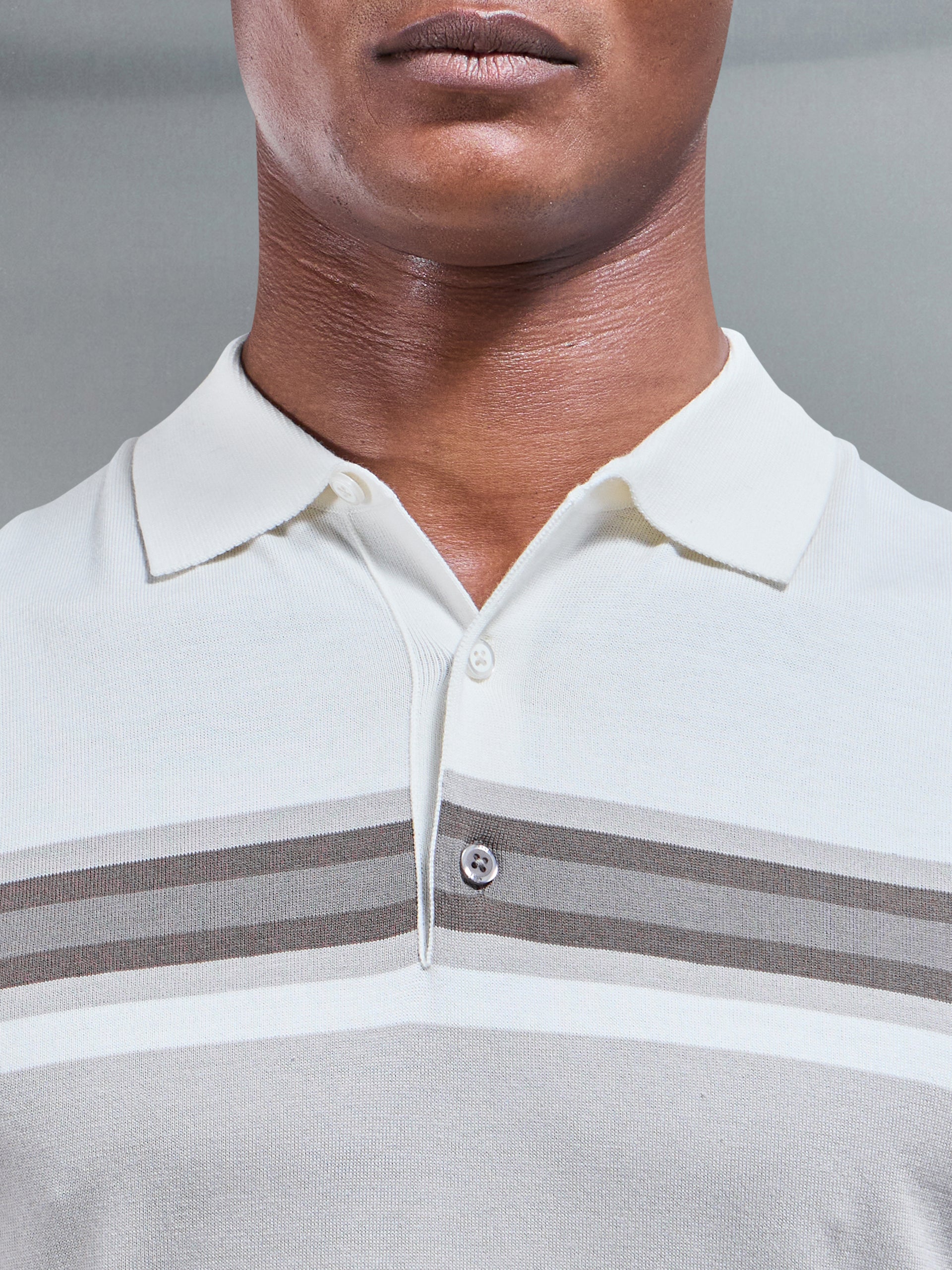 Cotton And Silk Colour Block Button Polo Shirt in Taupe - Image 3