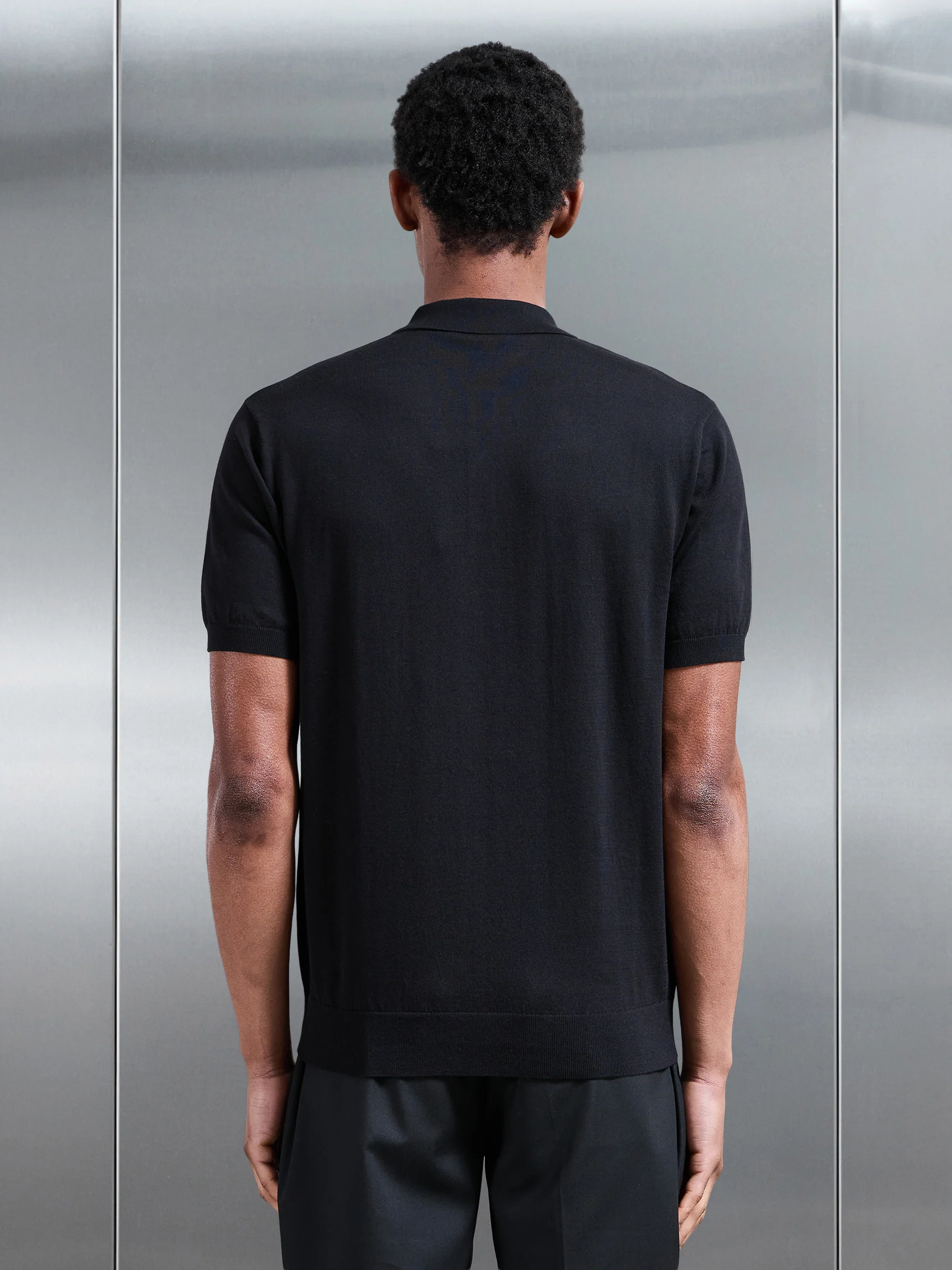 Cotton and Silk Polo Shirt in Black - Image 3