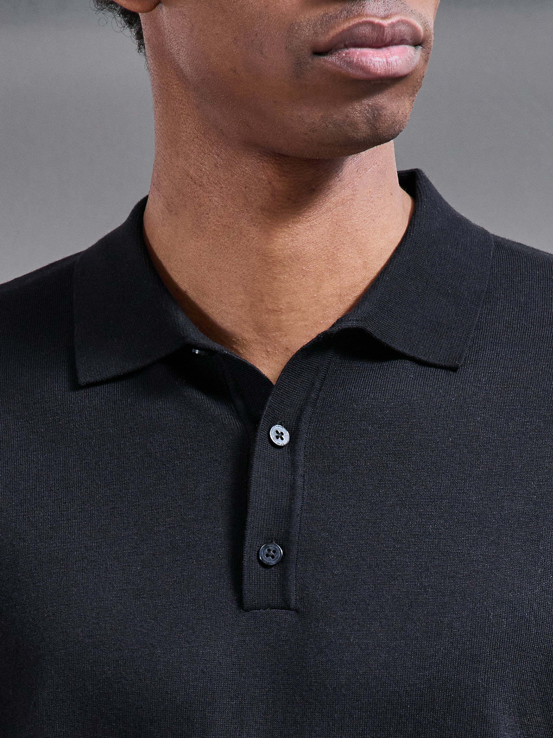 Cotton and Silk Polo Shirt in Black - Image 4