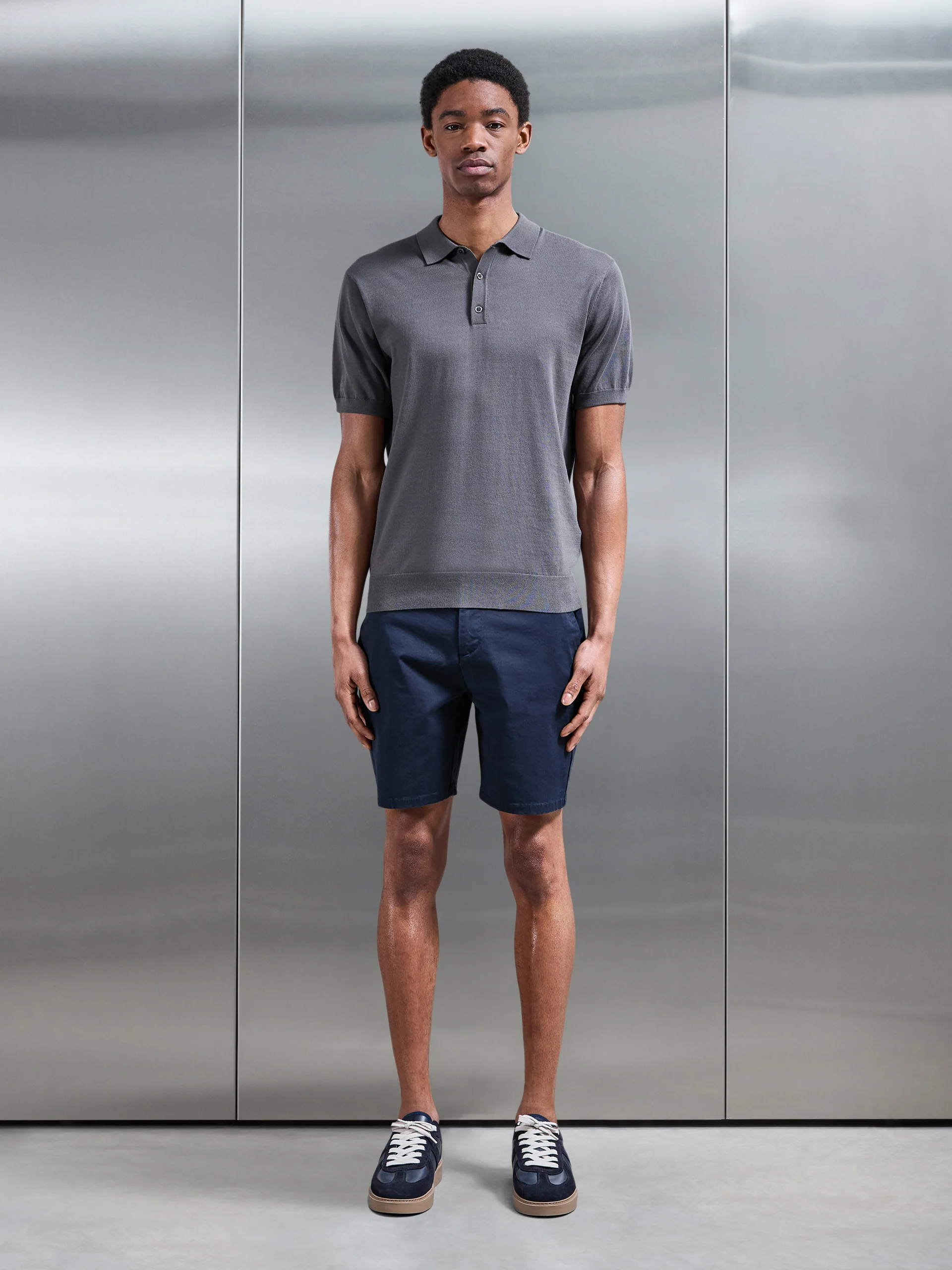 Cotton and Silk Polo Shirt in Grey - Image 2