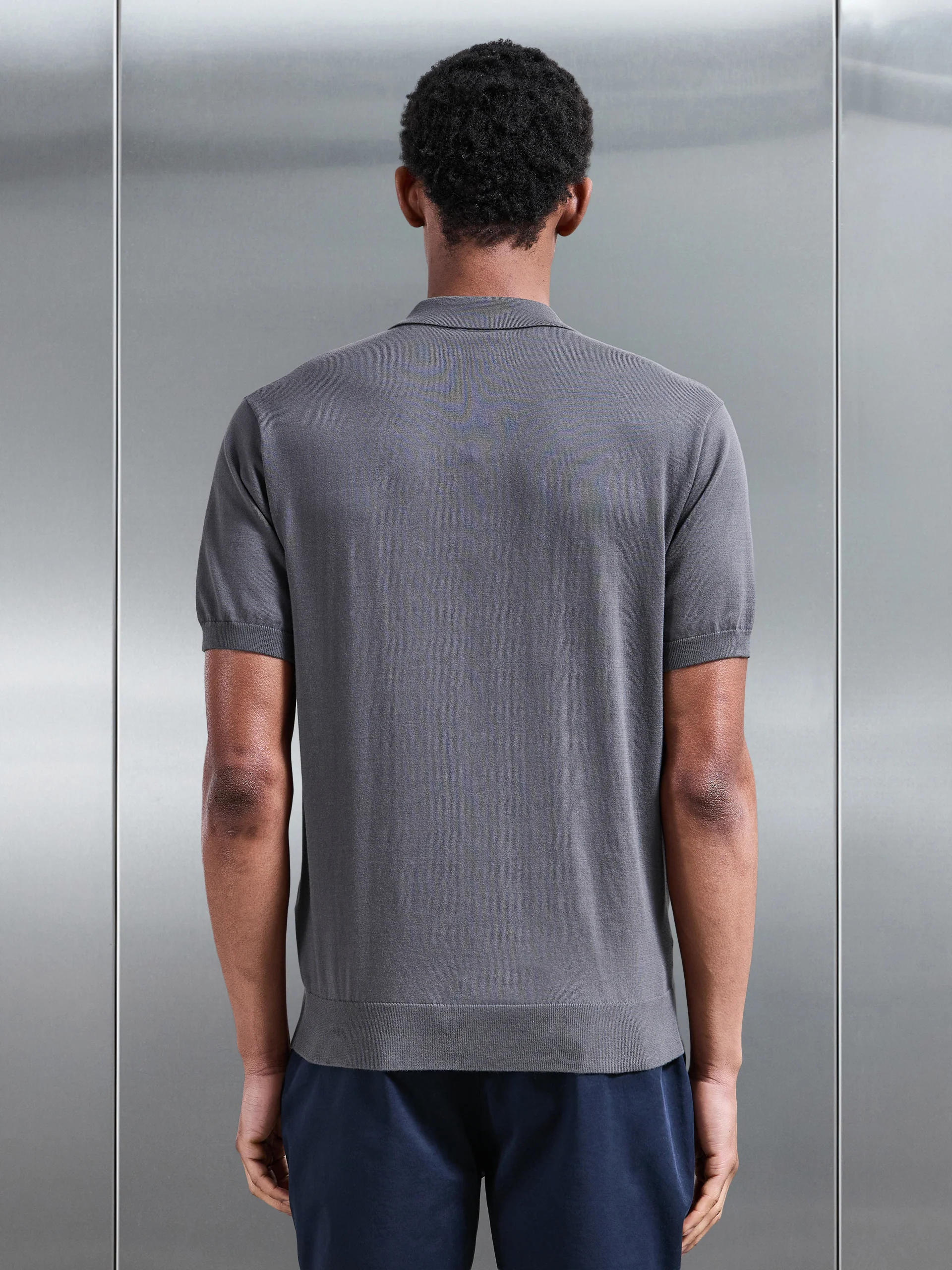 Cotton and Silk Polo Shirt in Grey - Image 3