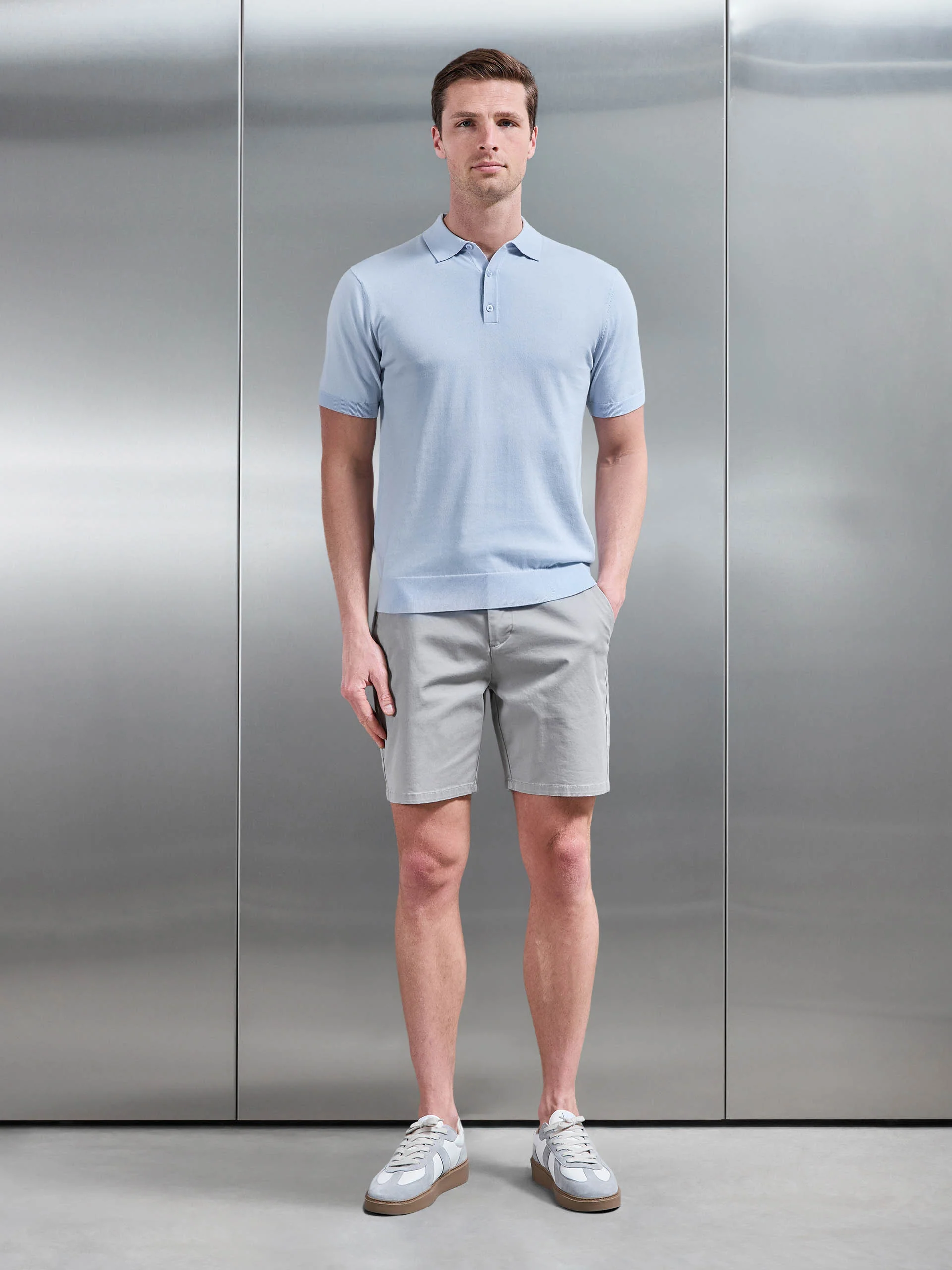 Cotton And Silk Polo Shirt in Light Blue - Image 2