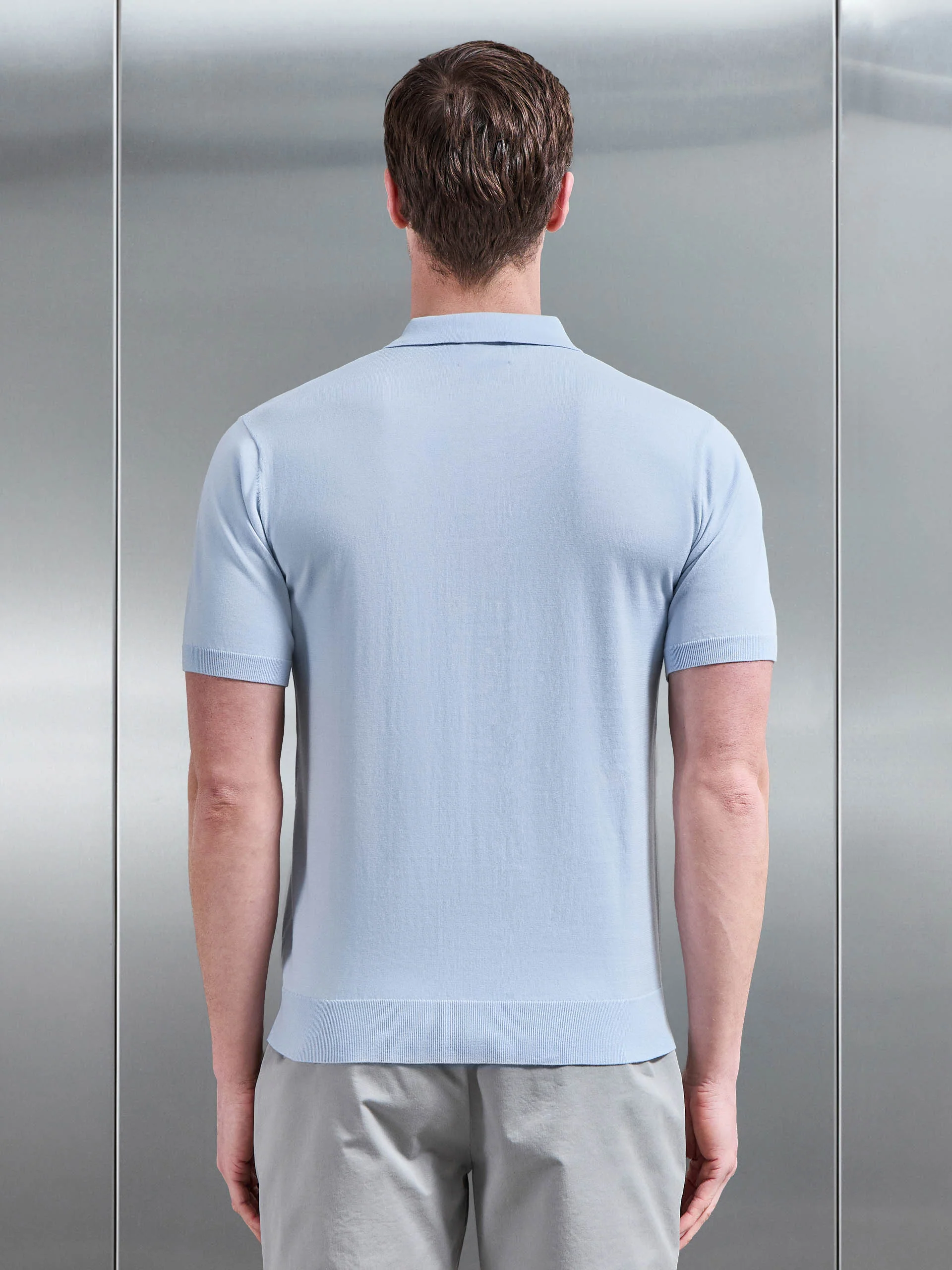 Cotton And Silk Polo Shirt in Light Blue - Image 3