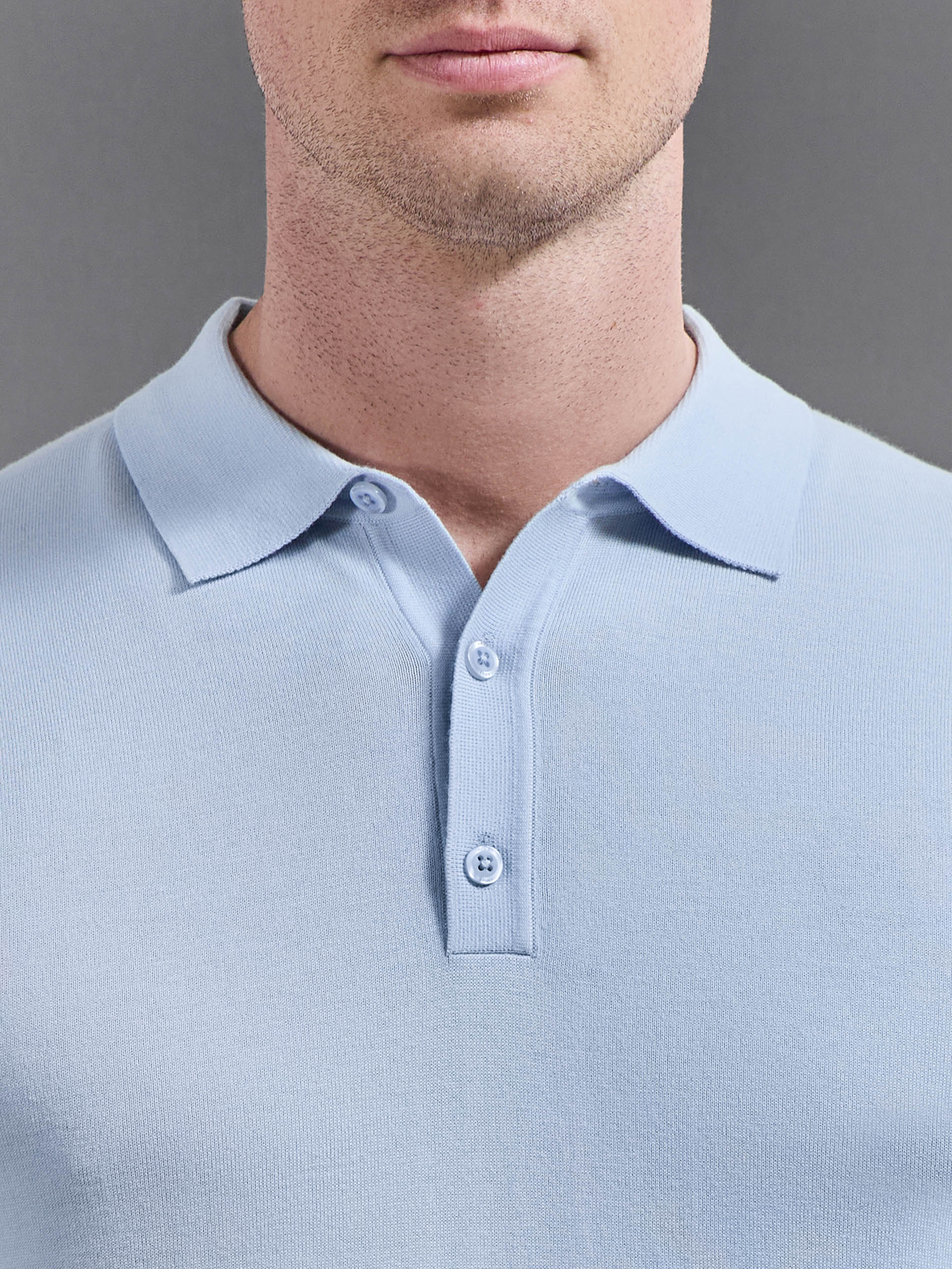 Cotton And Silk Polo Shirt in Light Blue - Image 4