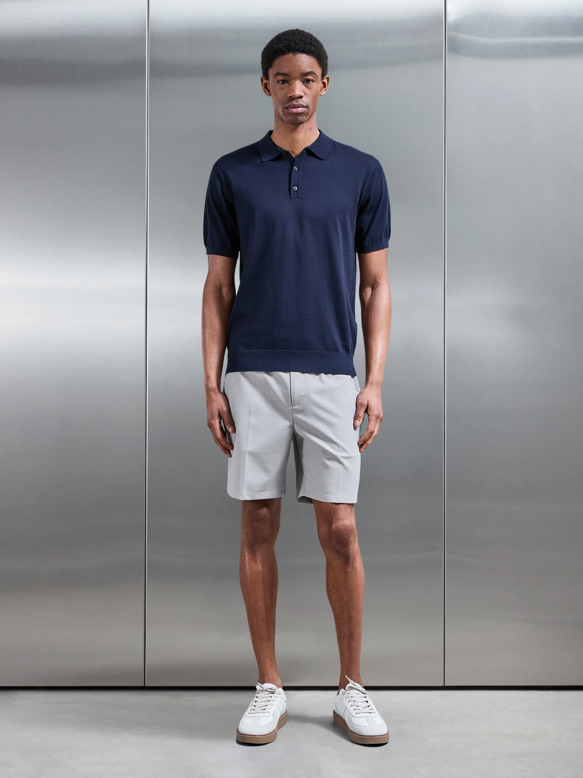Cotton And Silk Polo Shirt in Navy - Image 2