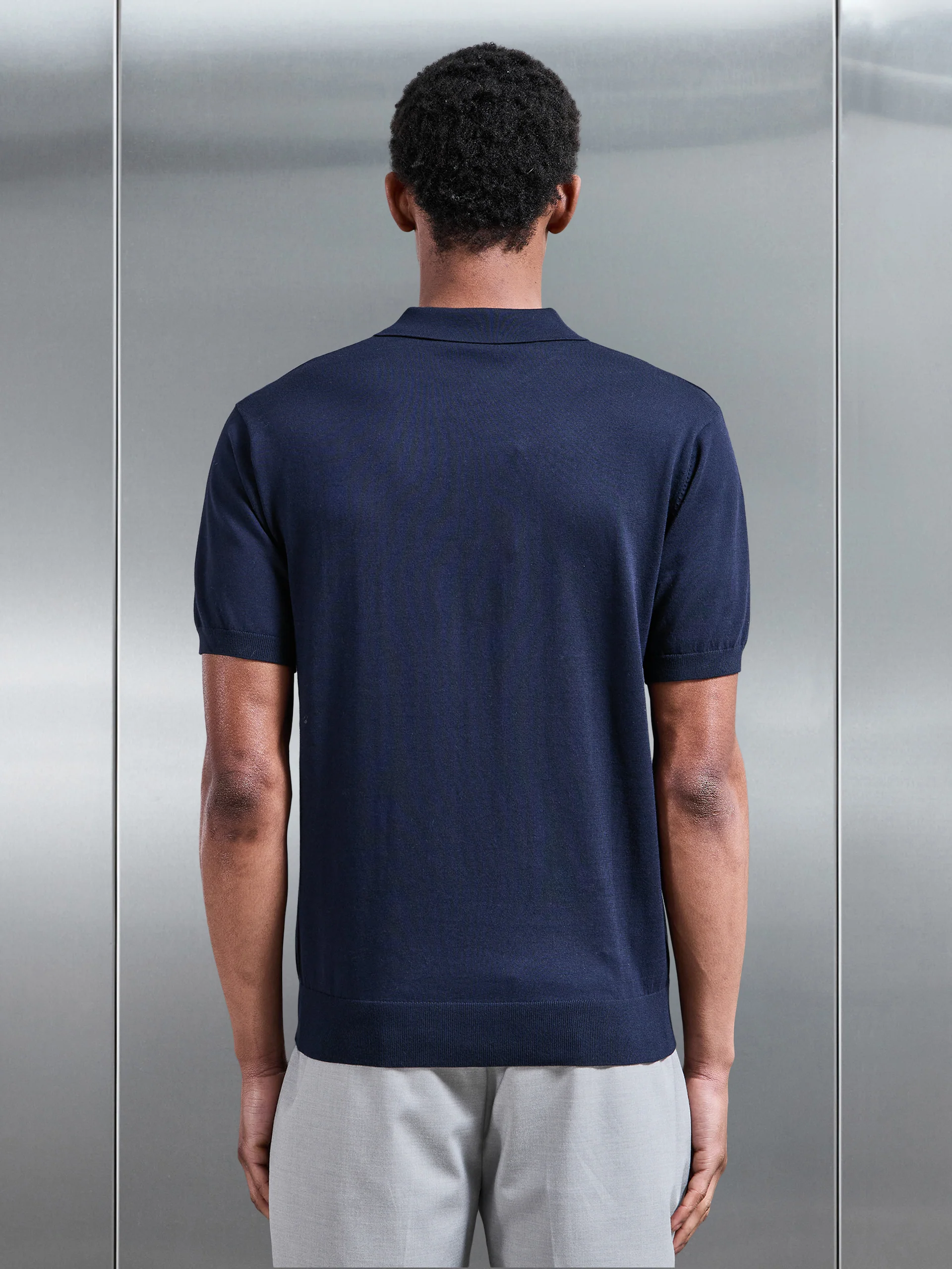 Cotton And Silk Polo Shirt in Navy - Image 3