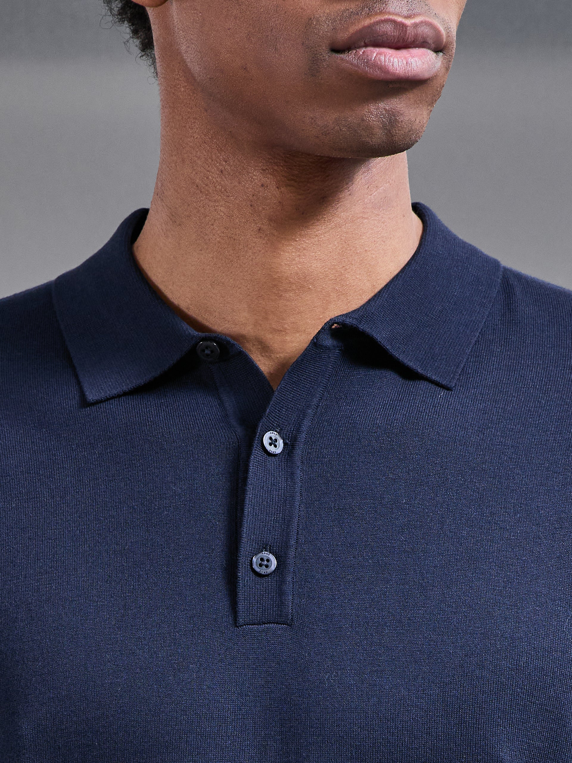 Cotton And Silk Polo Shirt in Navy - Image 4