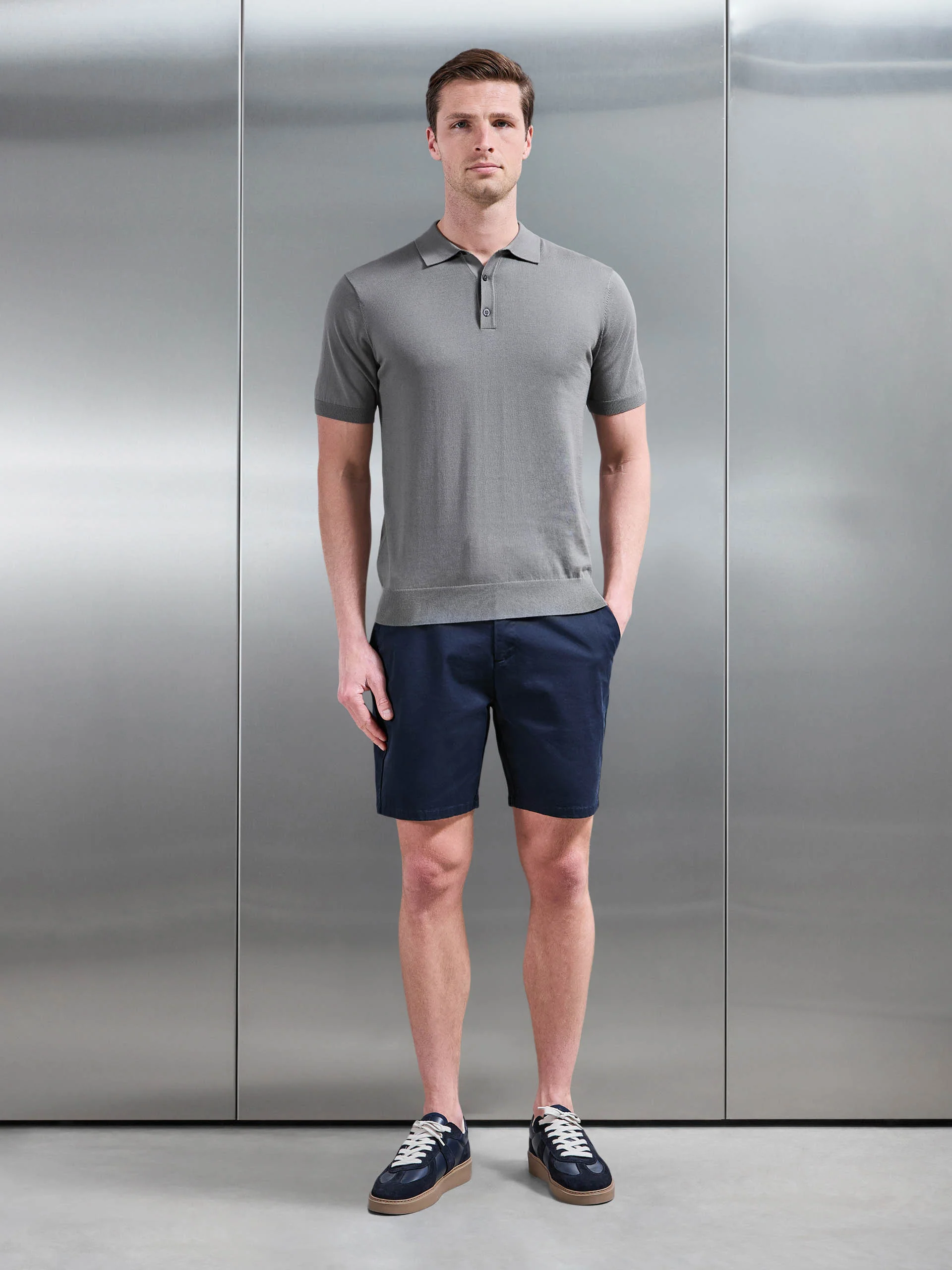 Cotton And Silk Polo Shirt in Sage - Image 2