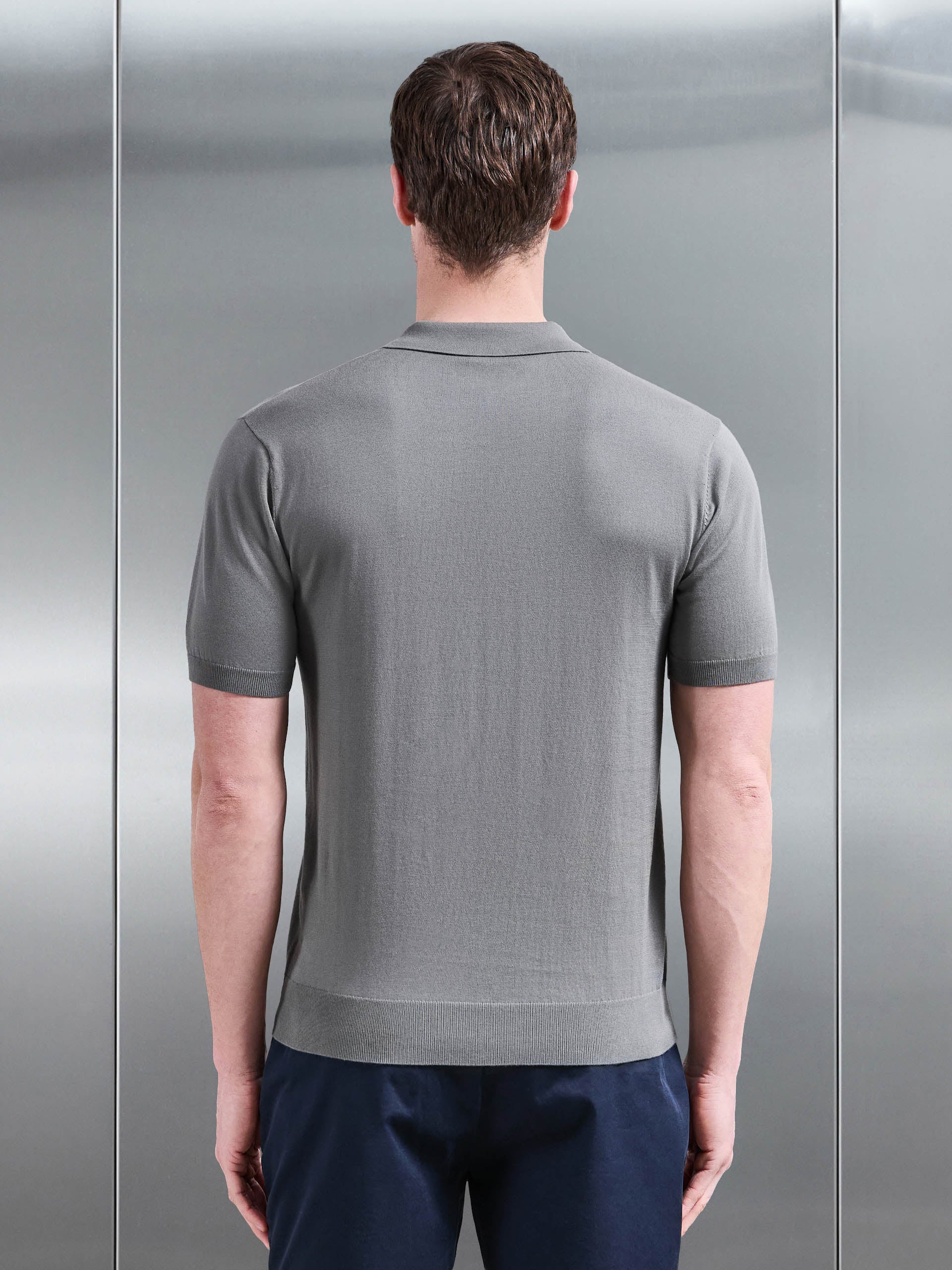 Cotton And Silk Polo Shirt in Sage - Image 3