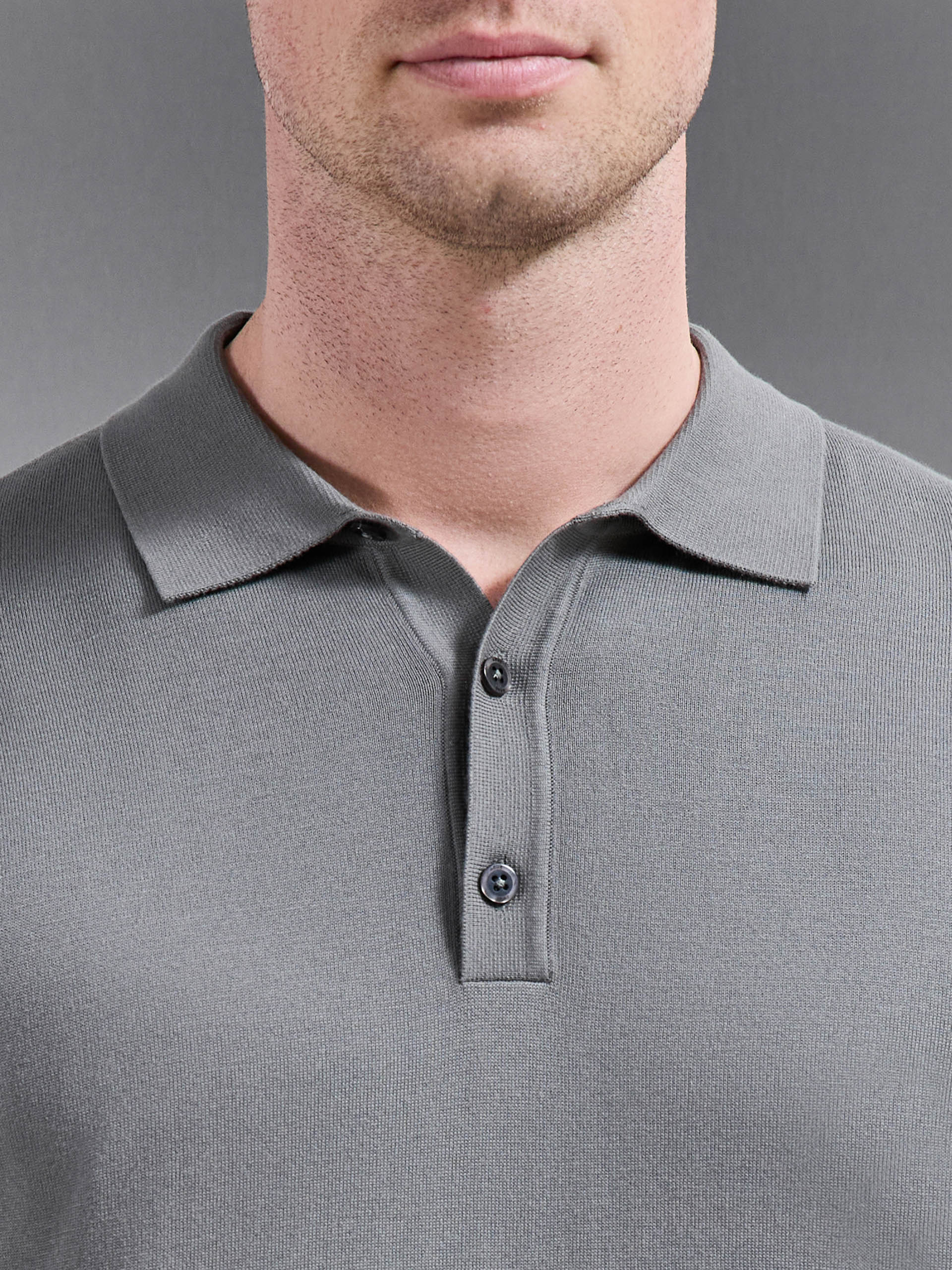 Cotton And Silk Polo Shirt in Sage - Image 4