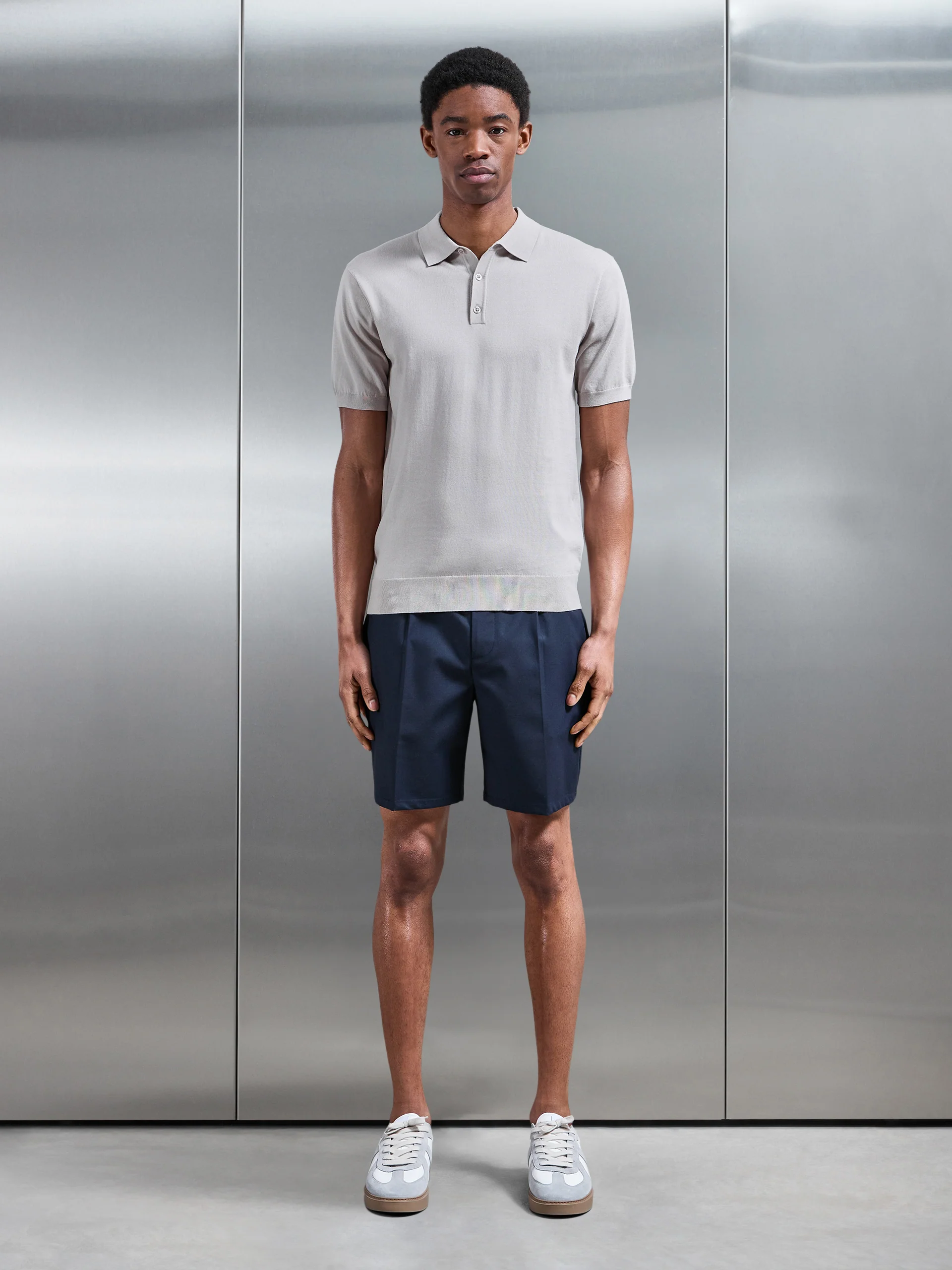 Cotton and Silk Polo Shirt in Stone - Image 2