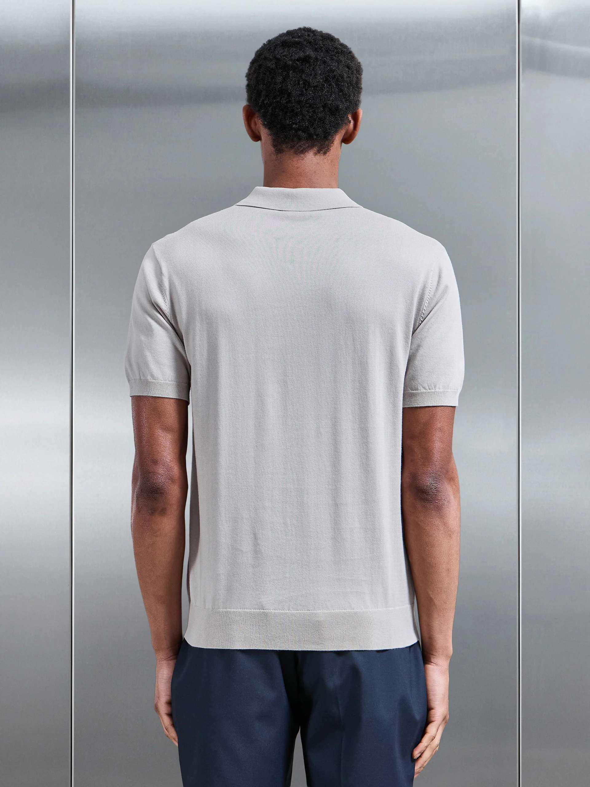 Cotton and Silk Polo Shirt in Stone - Image 3