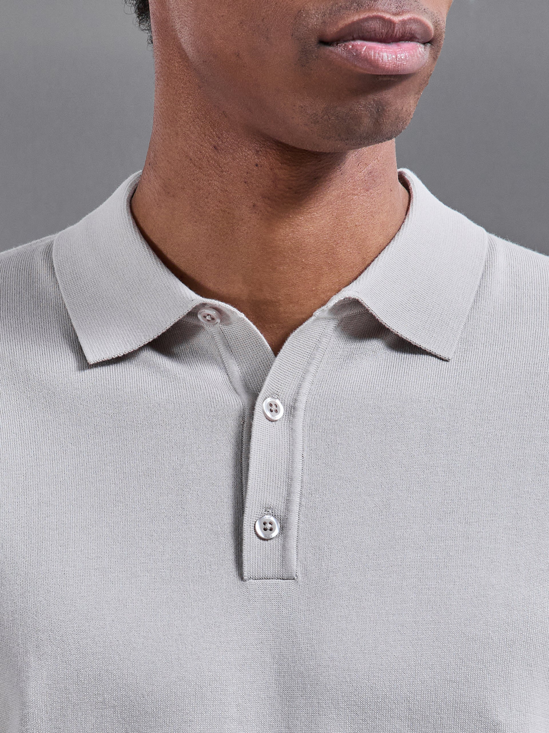 Cotton and Silk Polo Shirt in Stone - Image 4