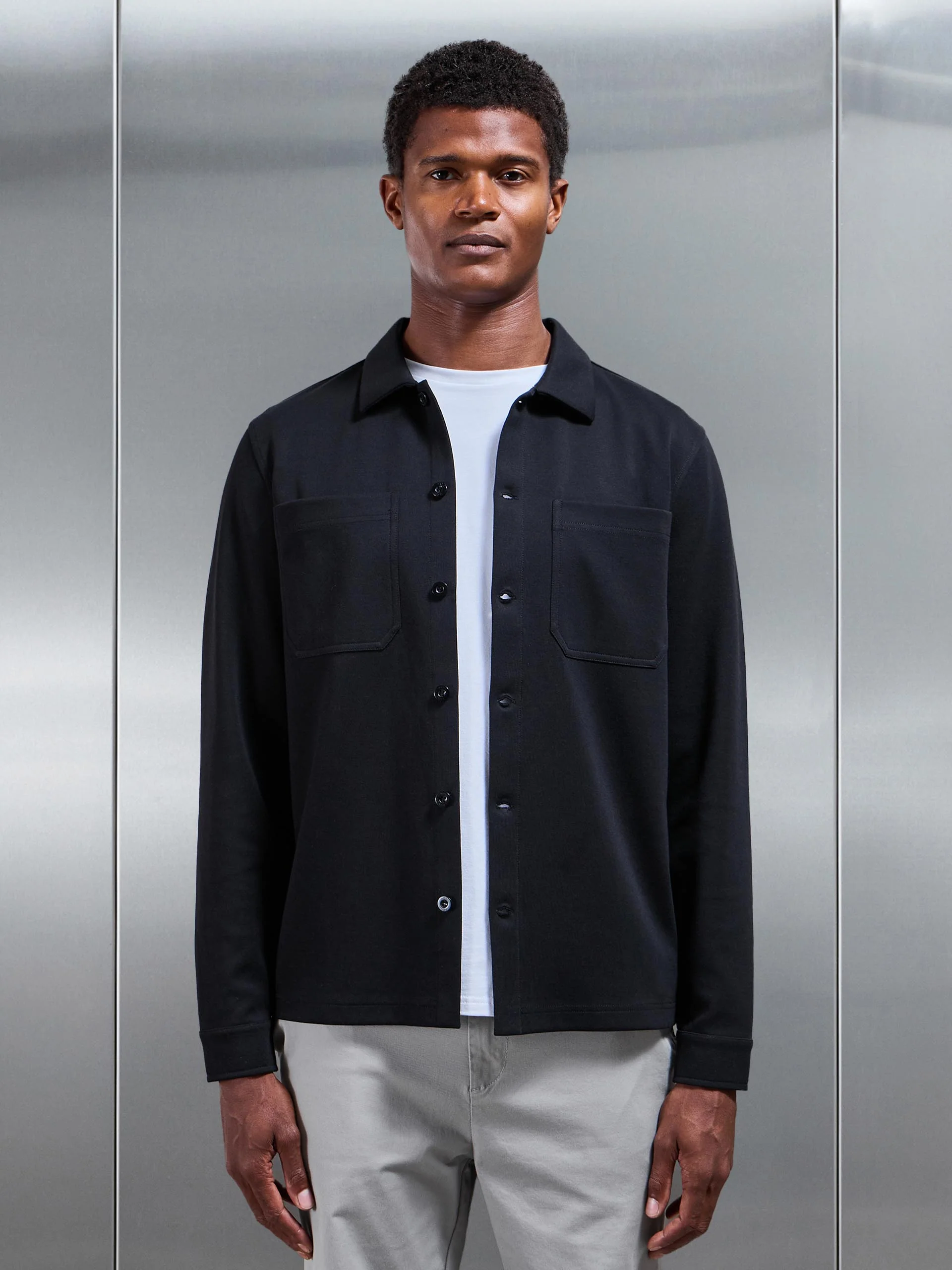 Cotton Jersey Overshirt in Black - Image 4