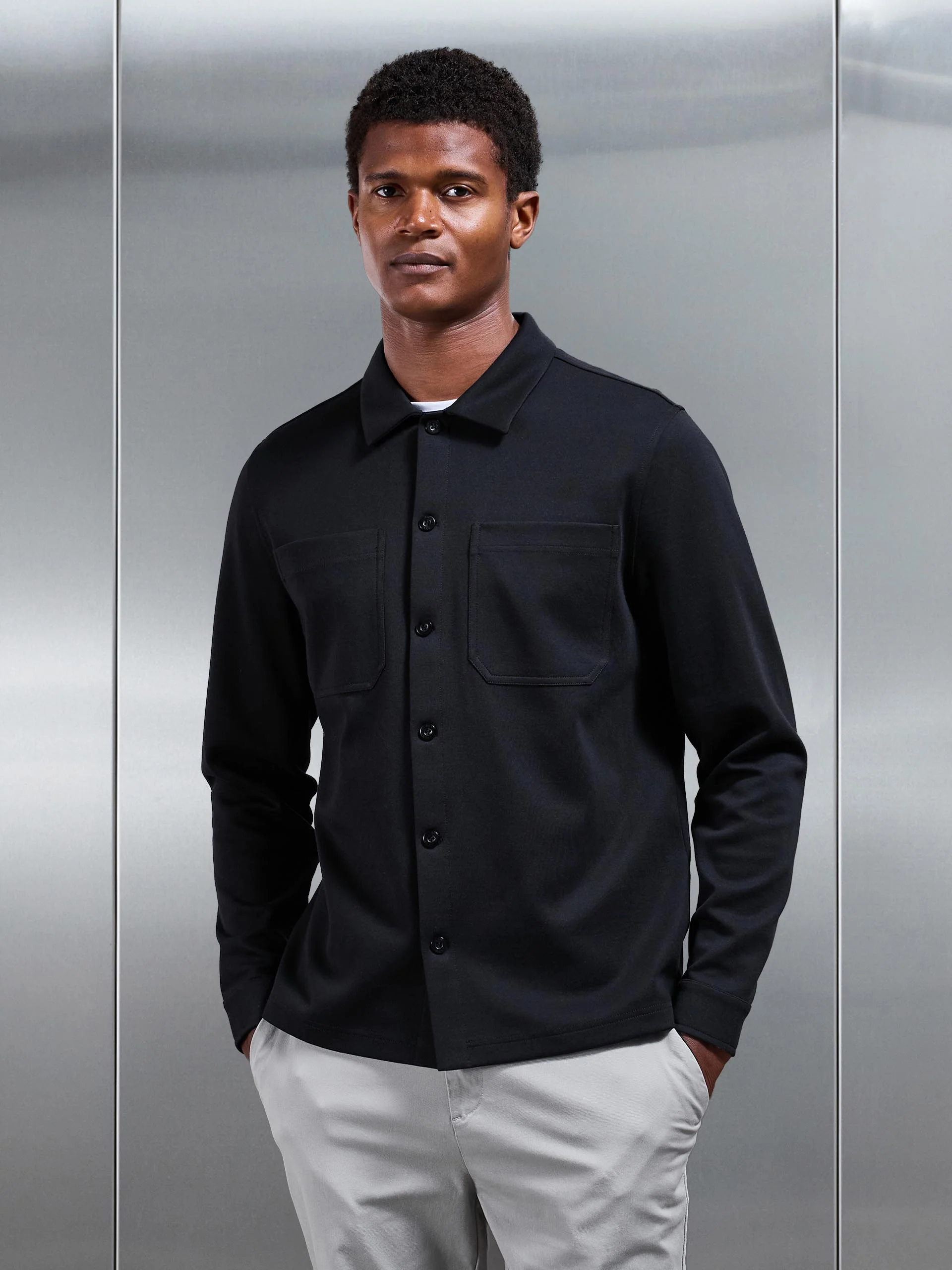 Cotton Jersey Overshirt in Black - Image 5