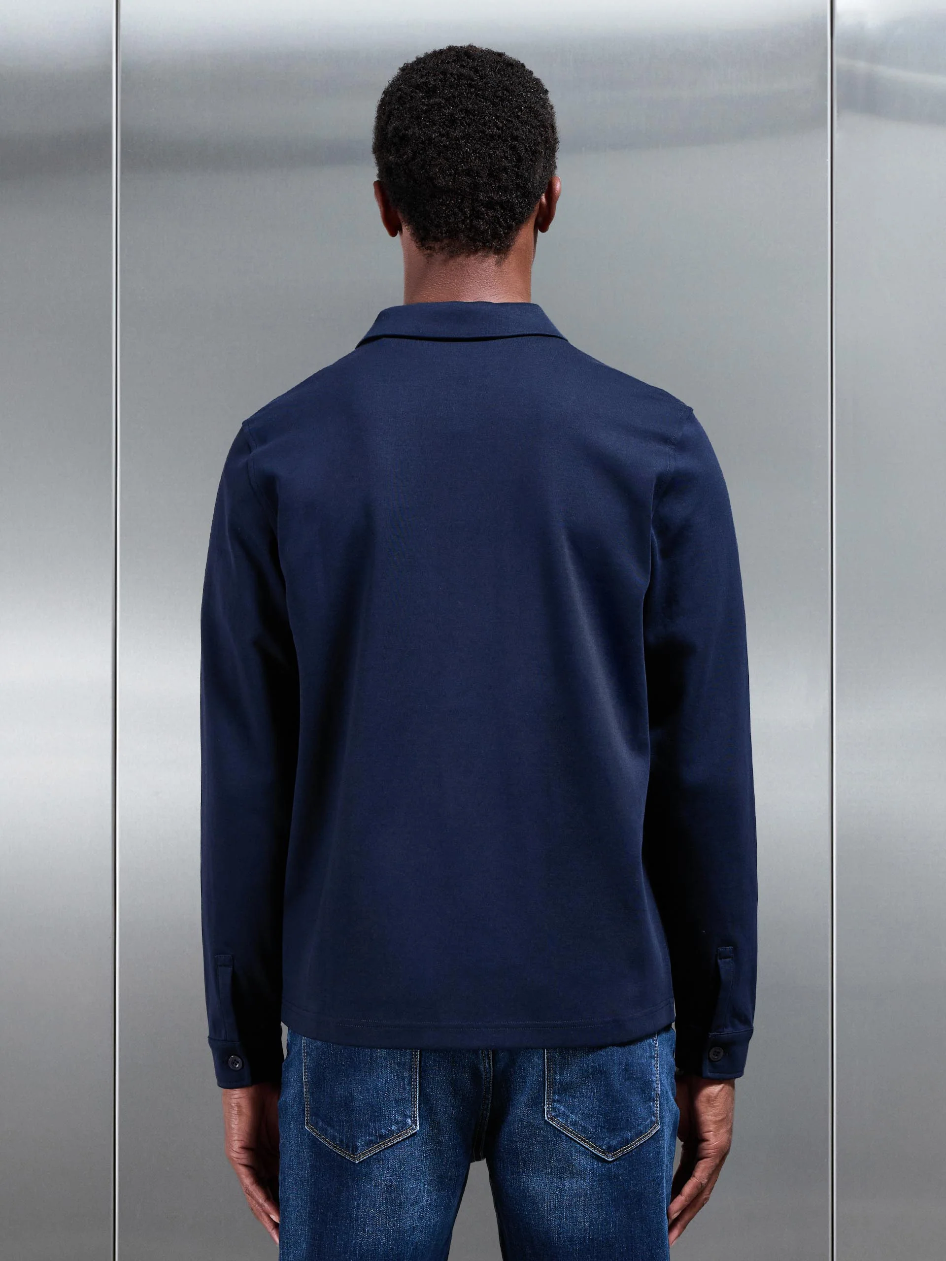 Cotton Jersey Overshirt in Navy - Image 3