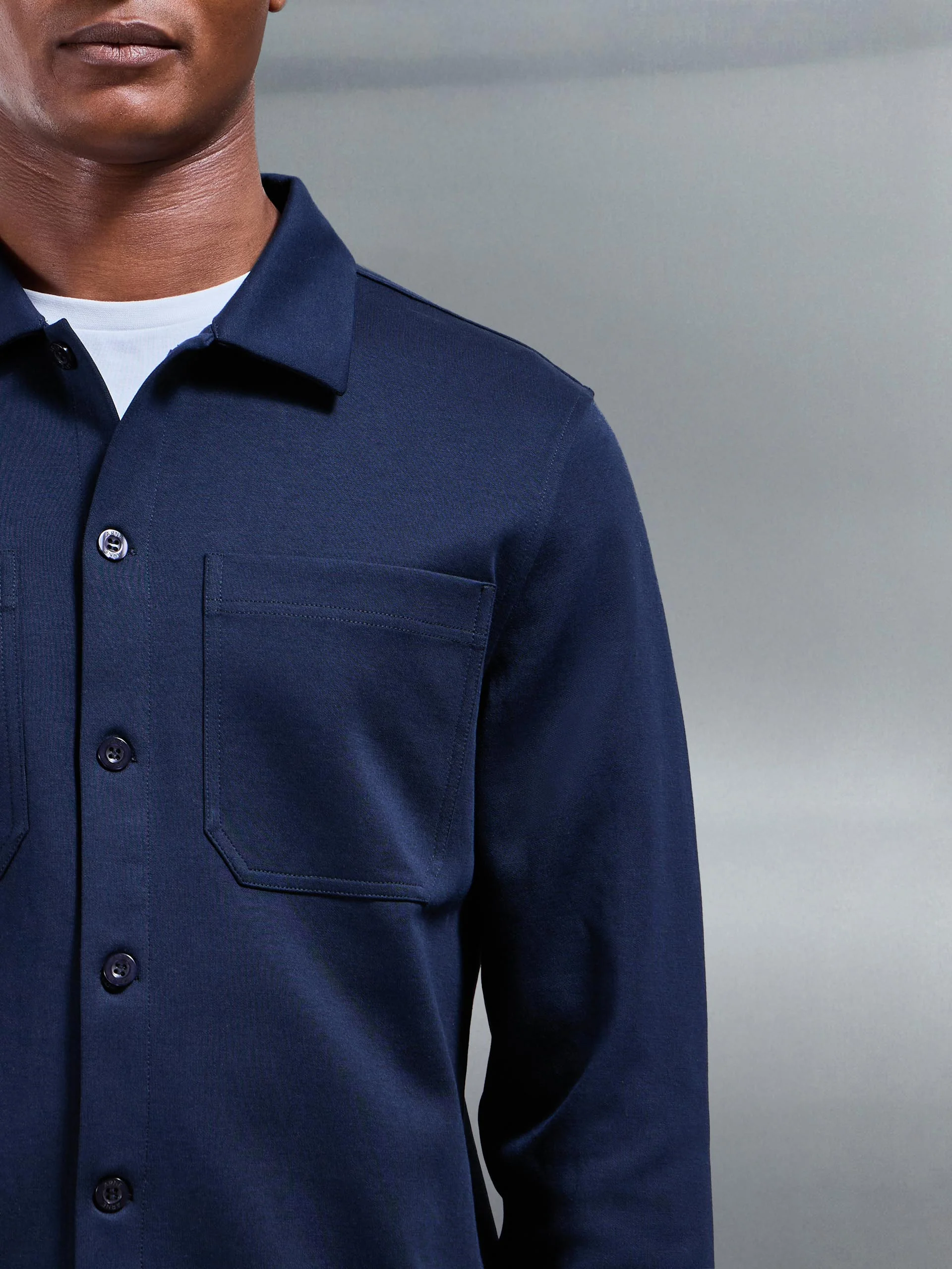 Cotton Jersey Overshirt in Navy - Image 5