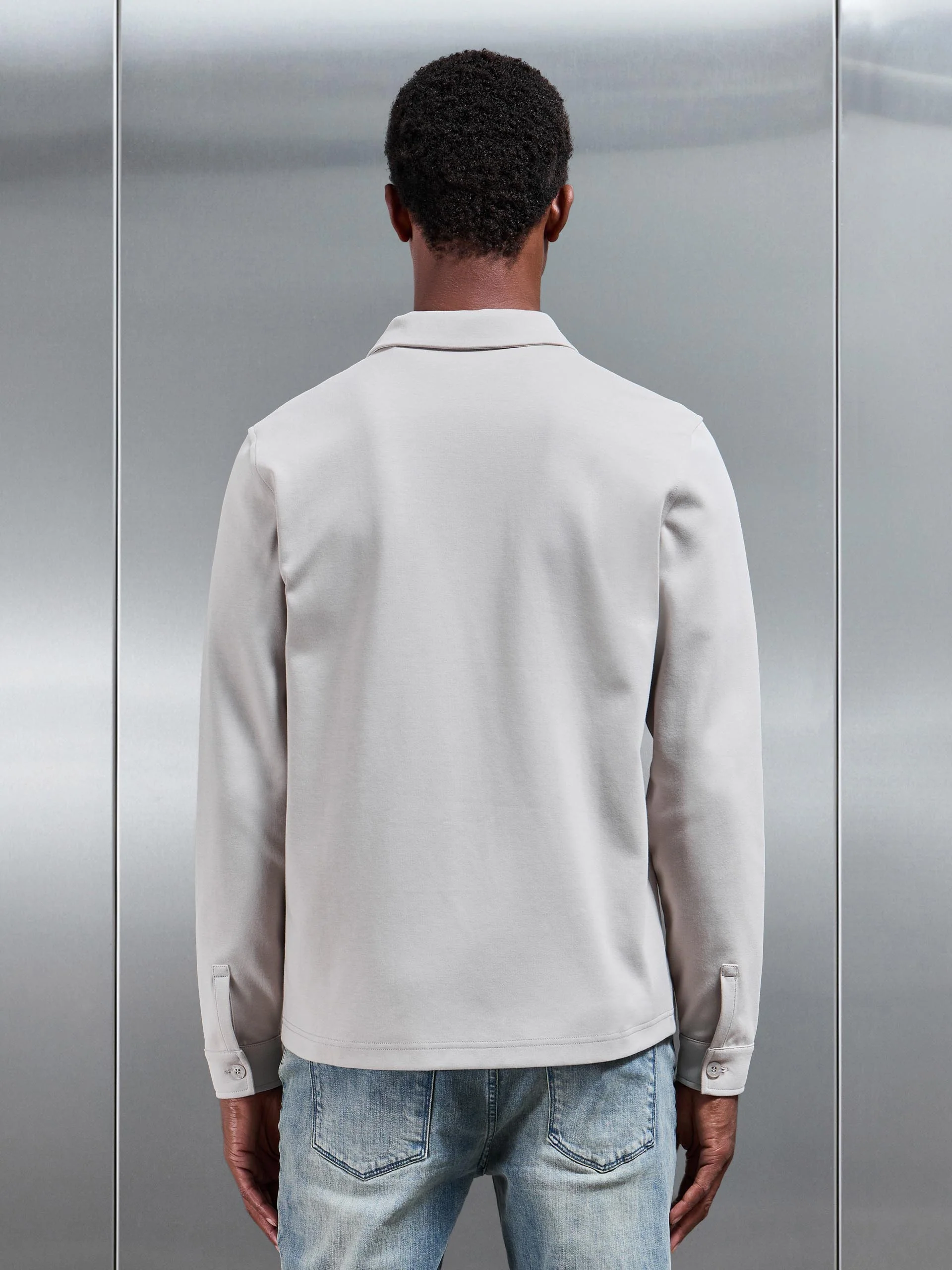 Cotton Jersey Overshirt in Stone - Image 3