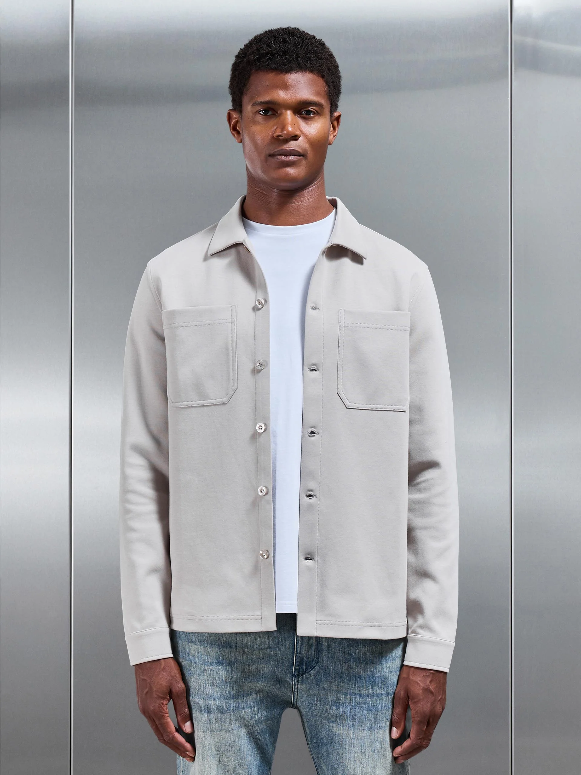 Cotton Jersey Overshirt in Stone - Image 4