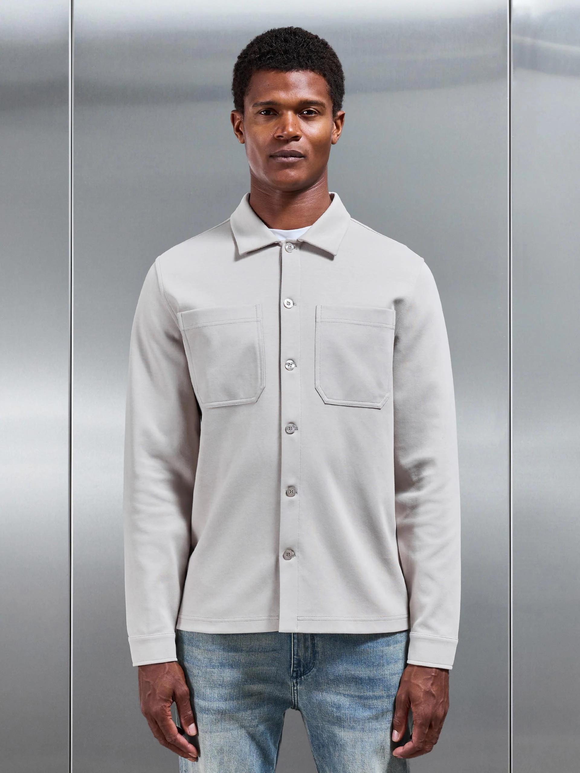 Cotton Jersey Overshirt in Stone - Image 5