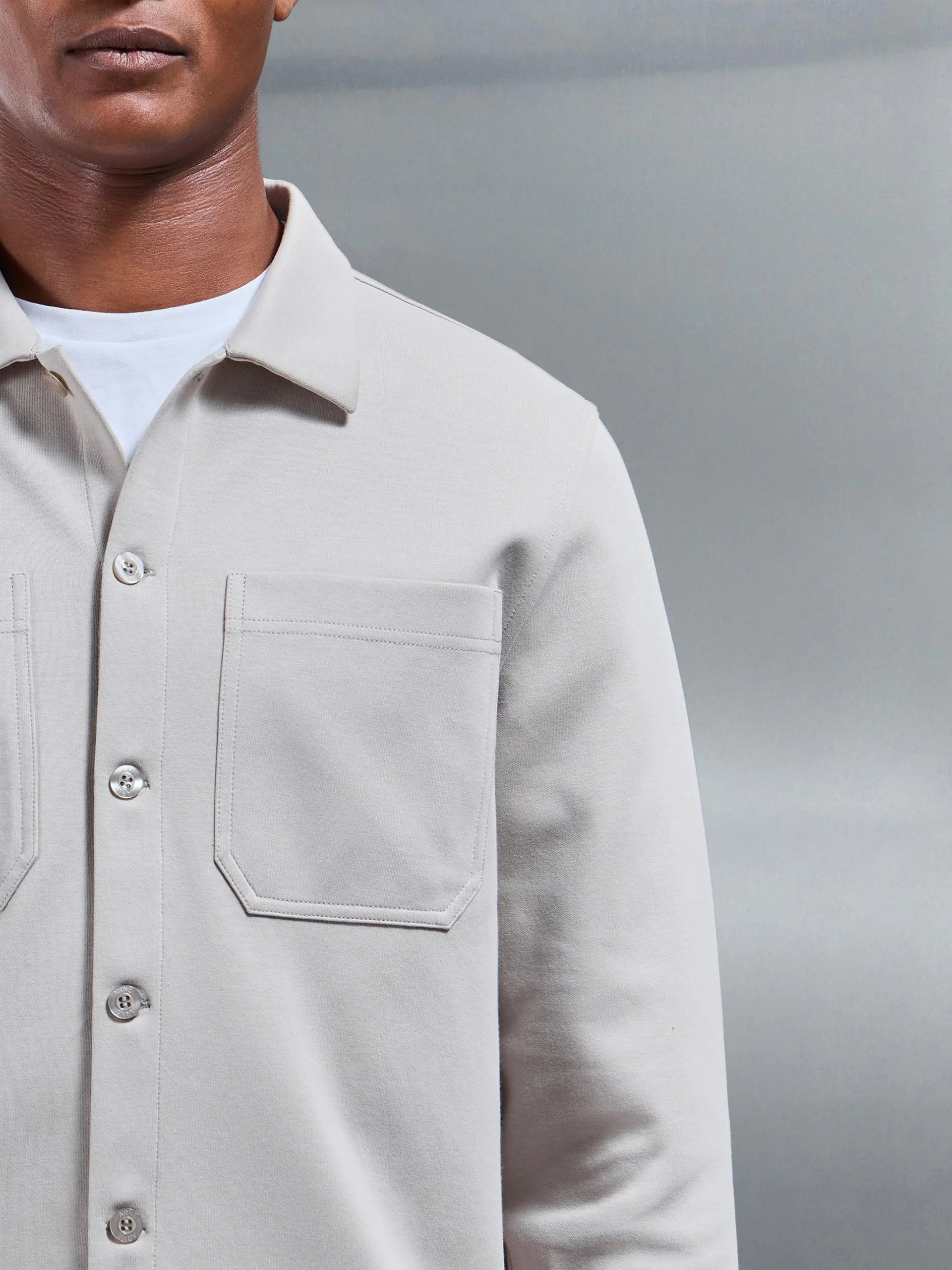 Cotton Jersey Overshirt in Stone - Image 7