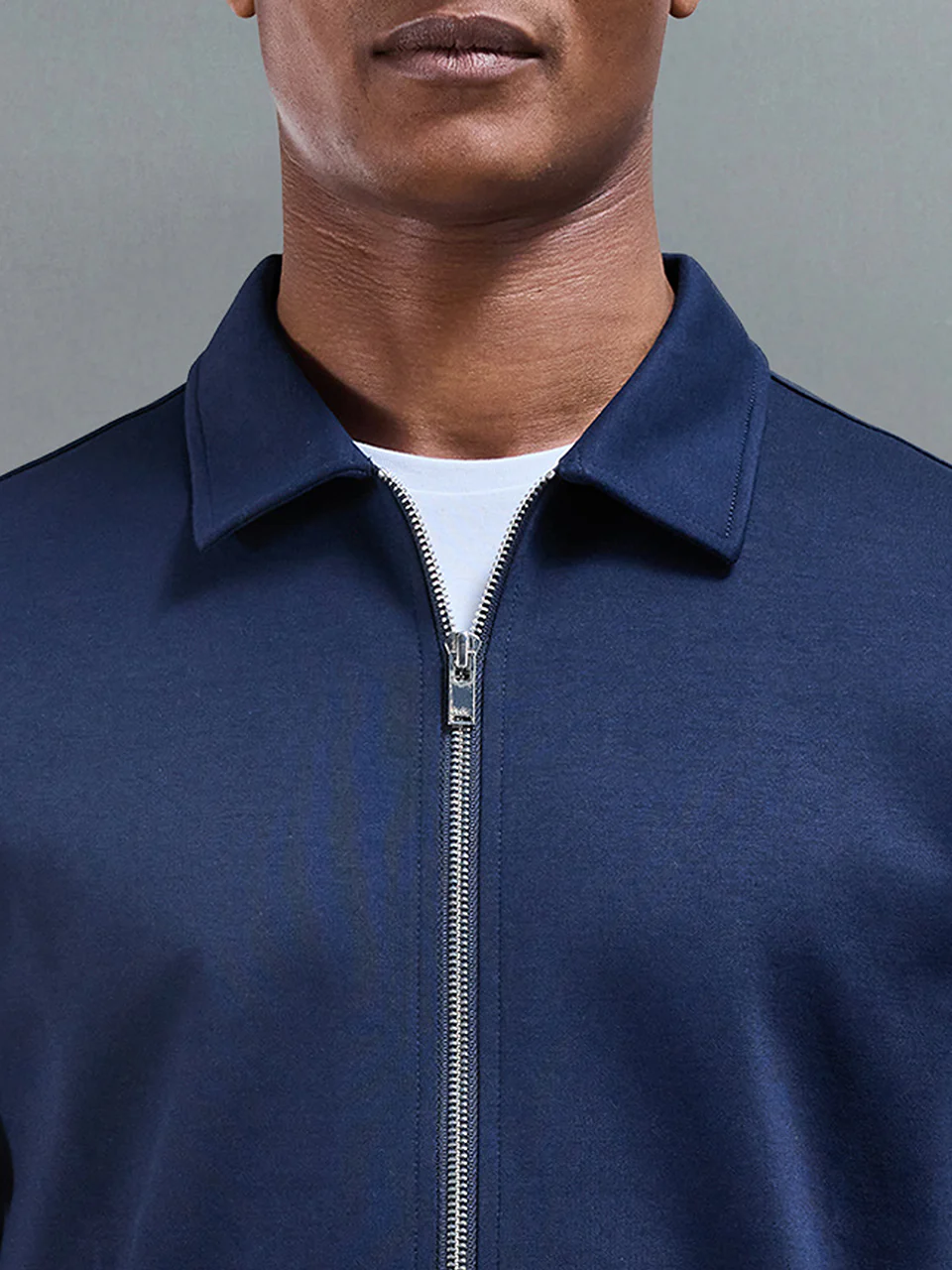 Cotton Jersey Zip Through Overshirt in Navy - Image 3