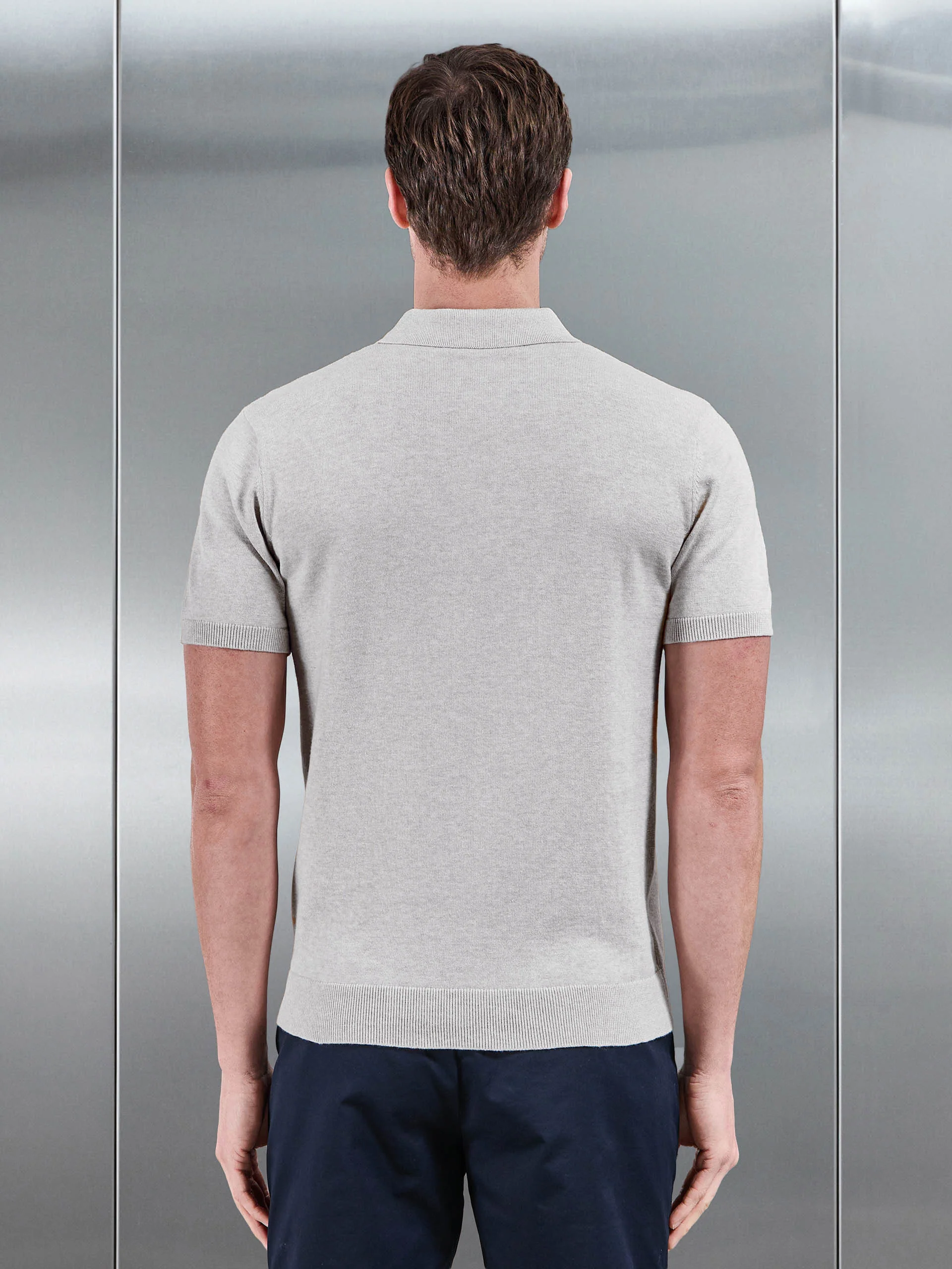 Cotton Knitted Button Polo Shirt in Oatmeal - Image 4