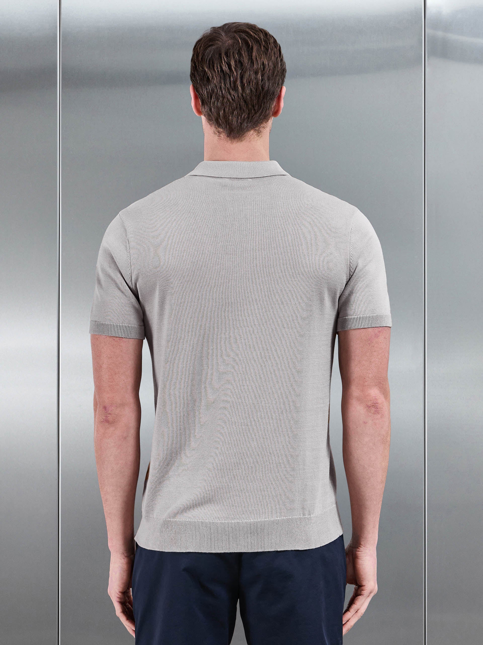 Cotton Knitted Button Polo Shirt in Stone - Image 4