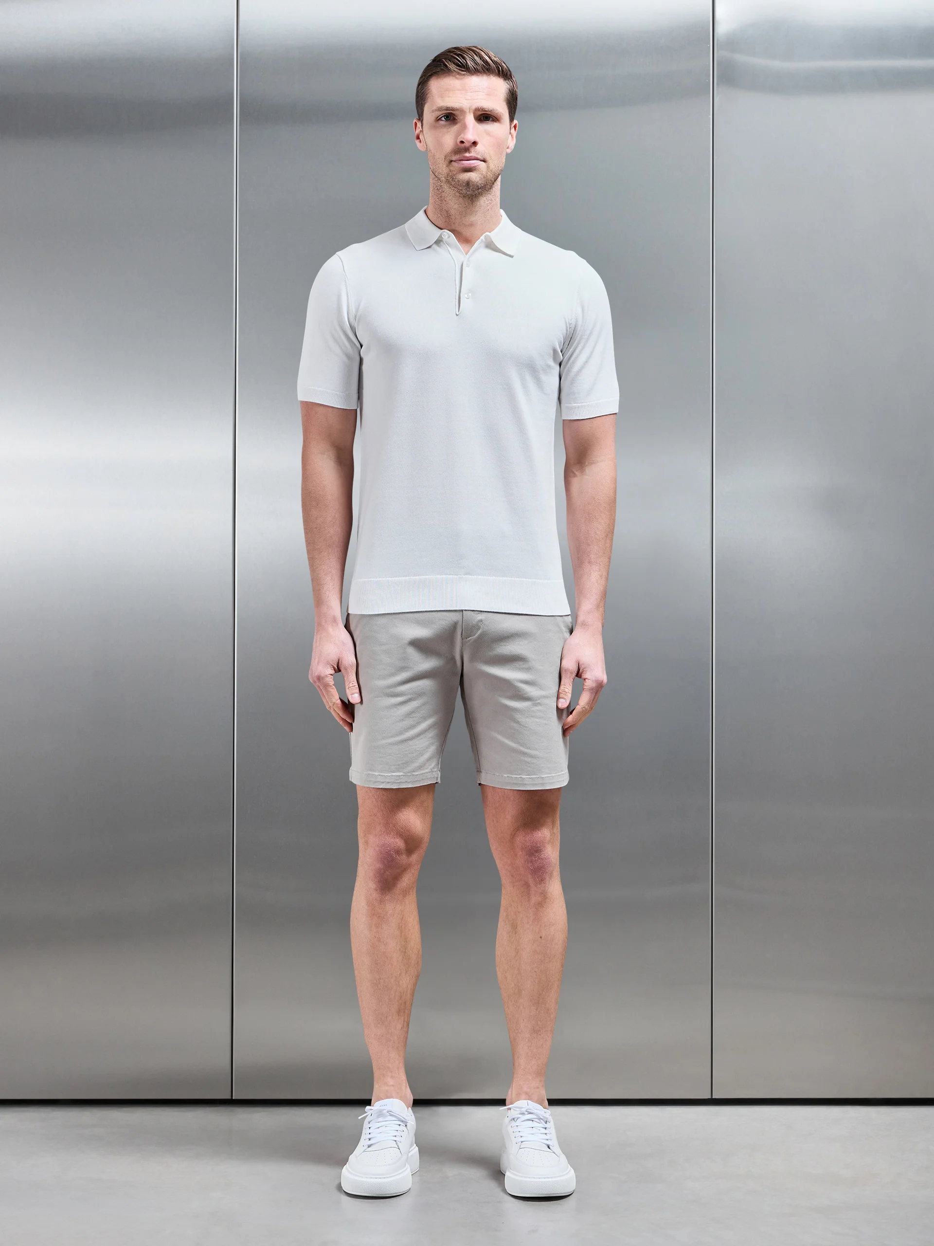 Cotton Knitted Button Polo Shirt in White - Image 2