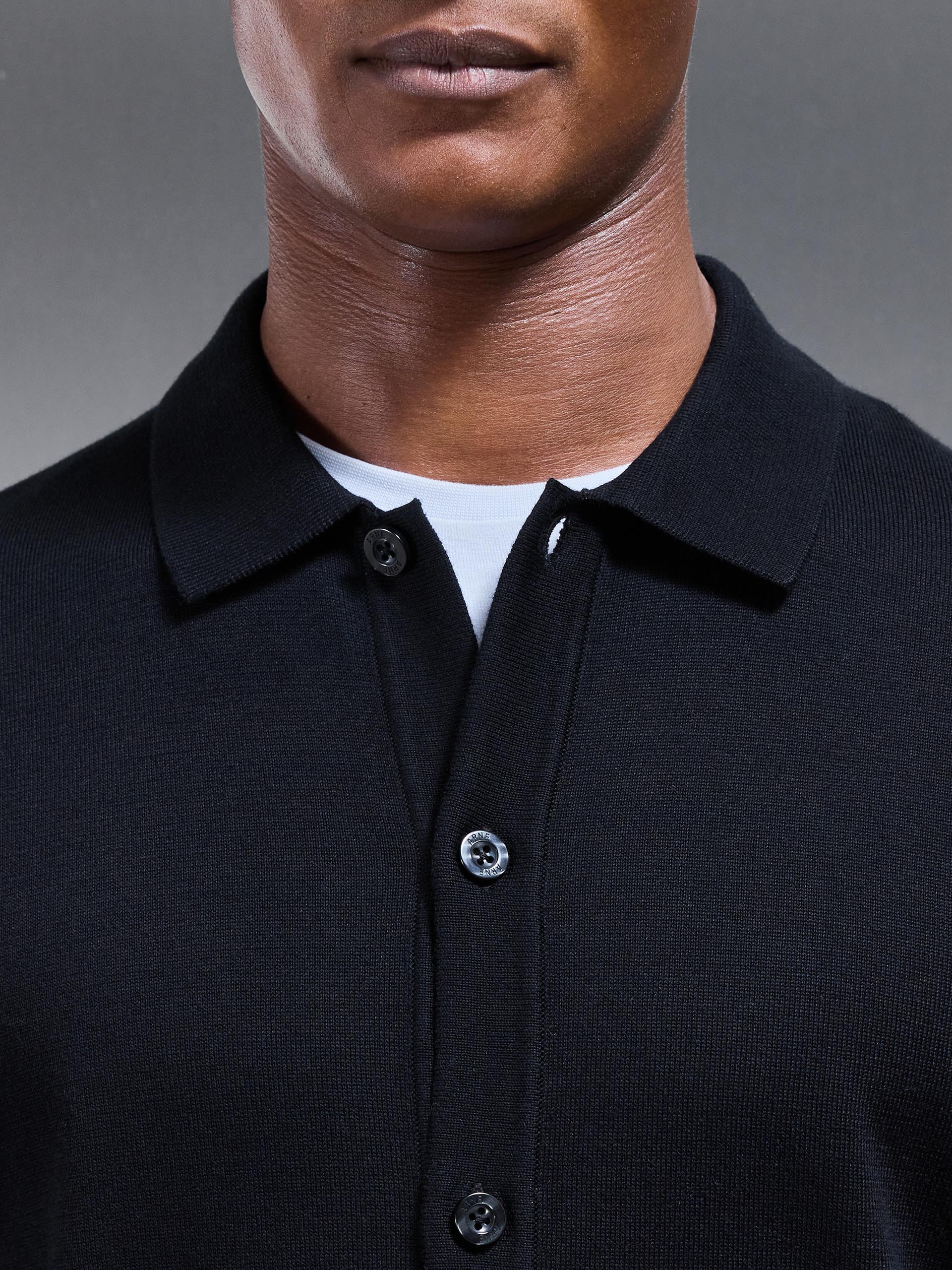 Cotton Knitted Button Through Shirt in Black - Image 4