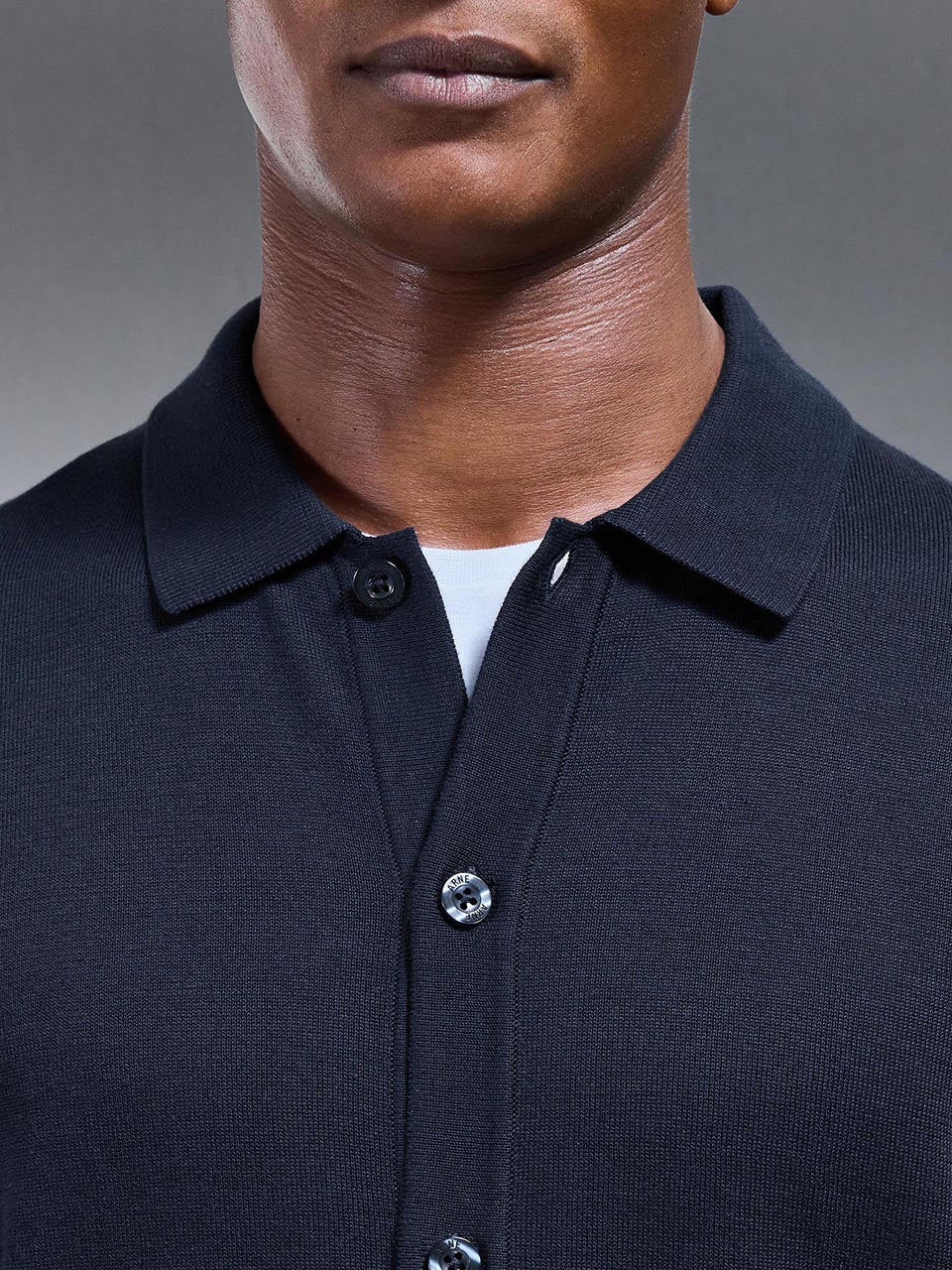 Cotton Knitted Button Through Shirt in Navy - Image 4
