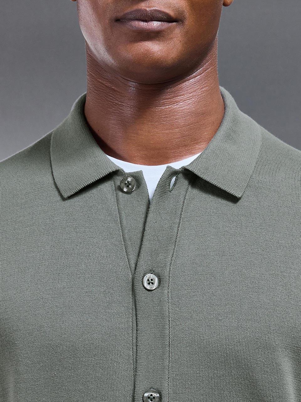 Cotton Knitted Button Through Shirt in Sage - Image 4