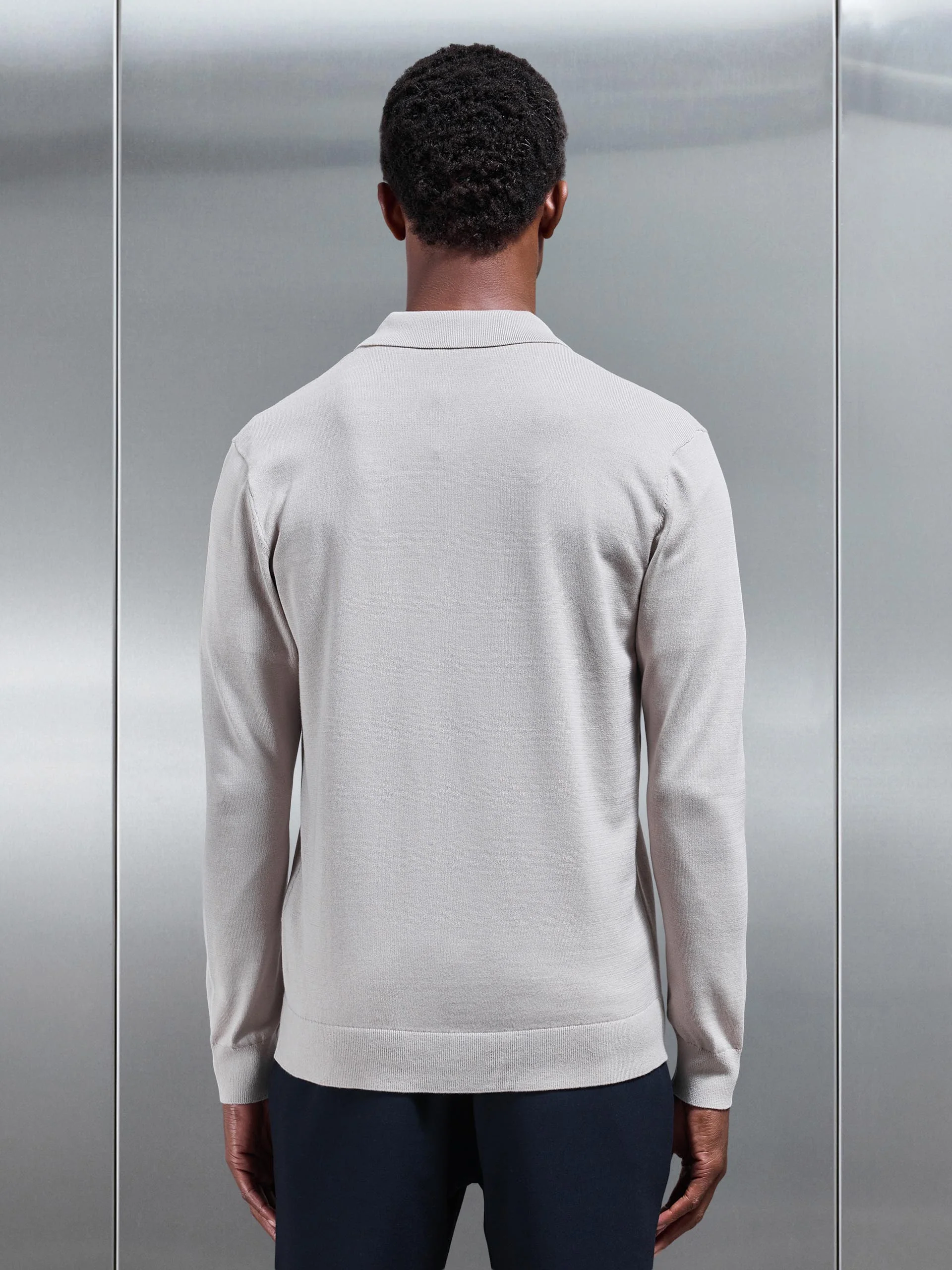 Cotton Knitted Button Through Shirt in Stone - Image 3