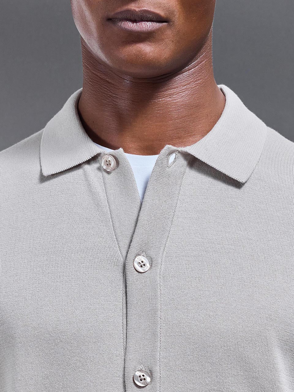 Cotton Knitted Button Through Shirt in Stone - Image 4