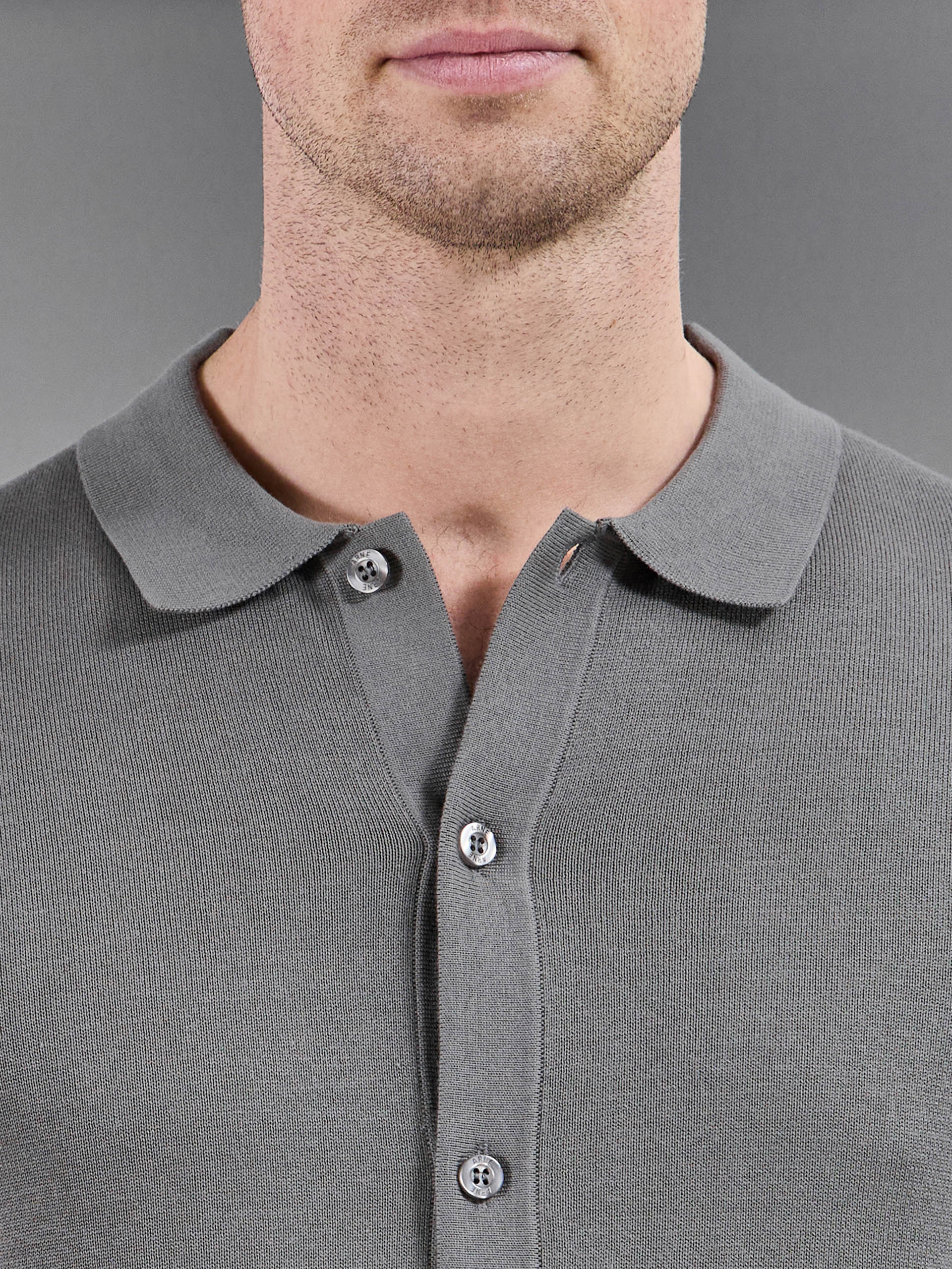 Cotton Knitted Button Through Short Sleeve Shirt in Sage - Image 4