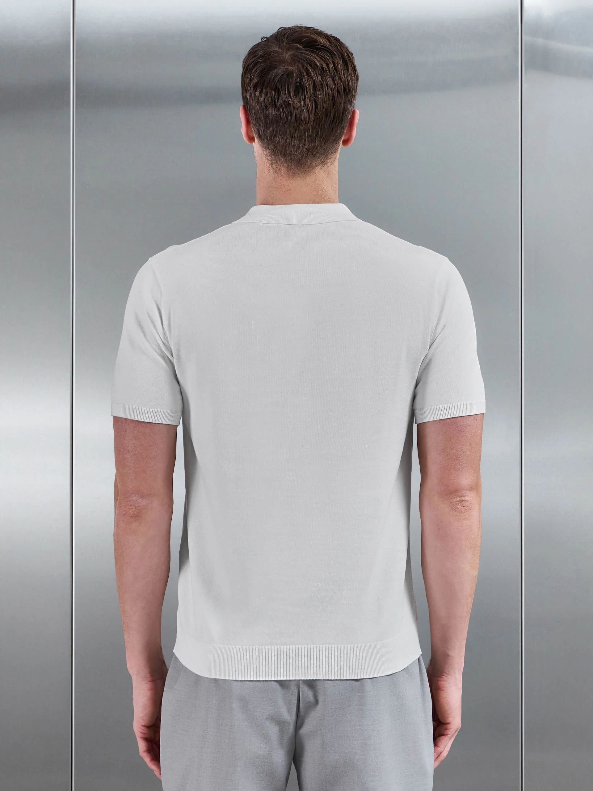 Cotton Knitted Button Through Short Sleeve Shirt in White - Image 3