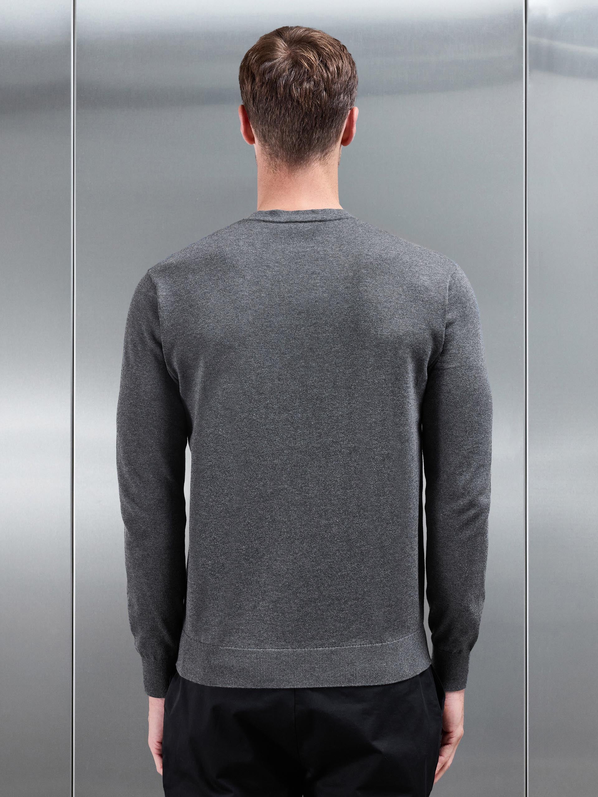 Cotton Knitted Crew Neck Sweatshirt in Charcoal Marl - Image 4