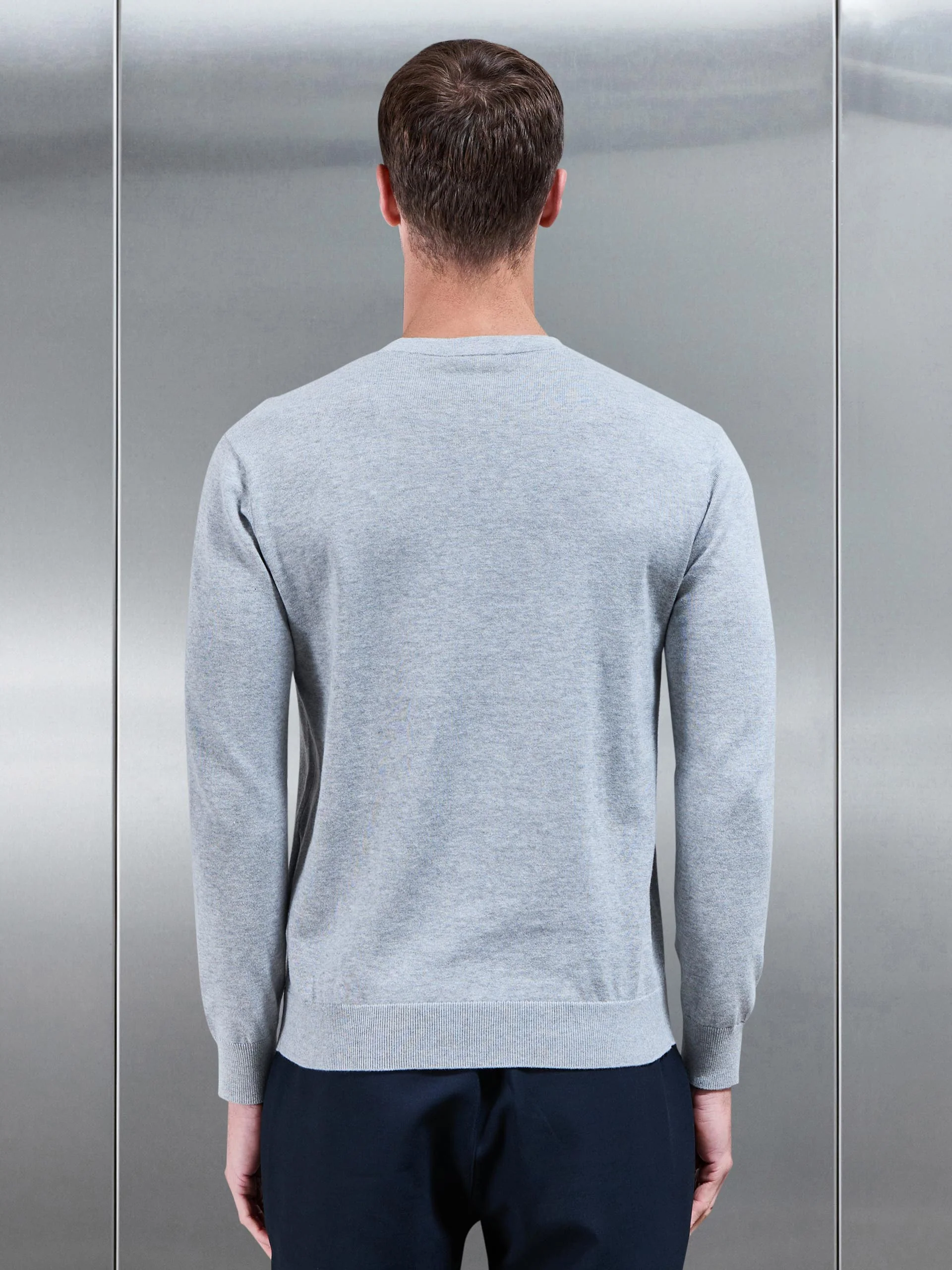 Cotton Knitted Crew Neck Sweatshirt in Marl Grey - Image 3